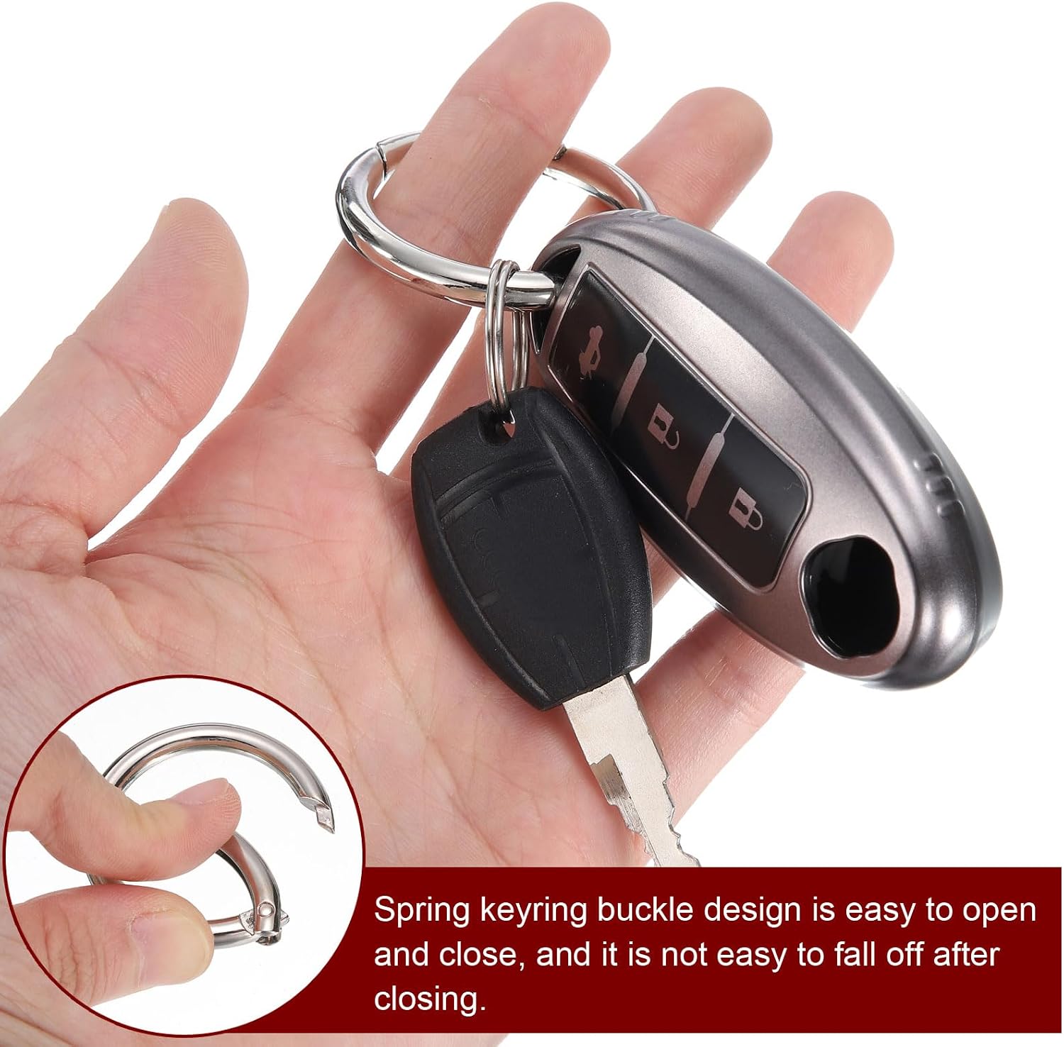HARFINGTON Metal Spring O Rings Trigger Spring Keyrings Buckle Round Snap Clip for DIY Keychains Bag Purse image 5