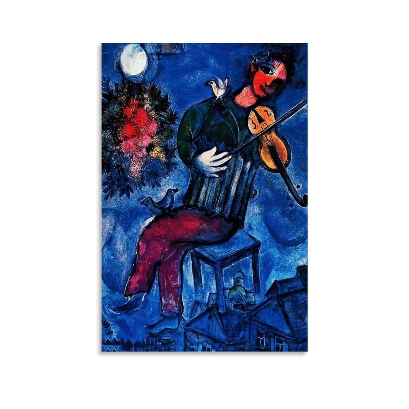 ZhuCaiRr Marc Chagall Painter Works (The Blue Fiddler) Poster Canvas Wall Art Picture Prints Hanging Photo Gift Idea Decor Homes Artworks 24x36inch(60x90cm)