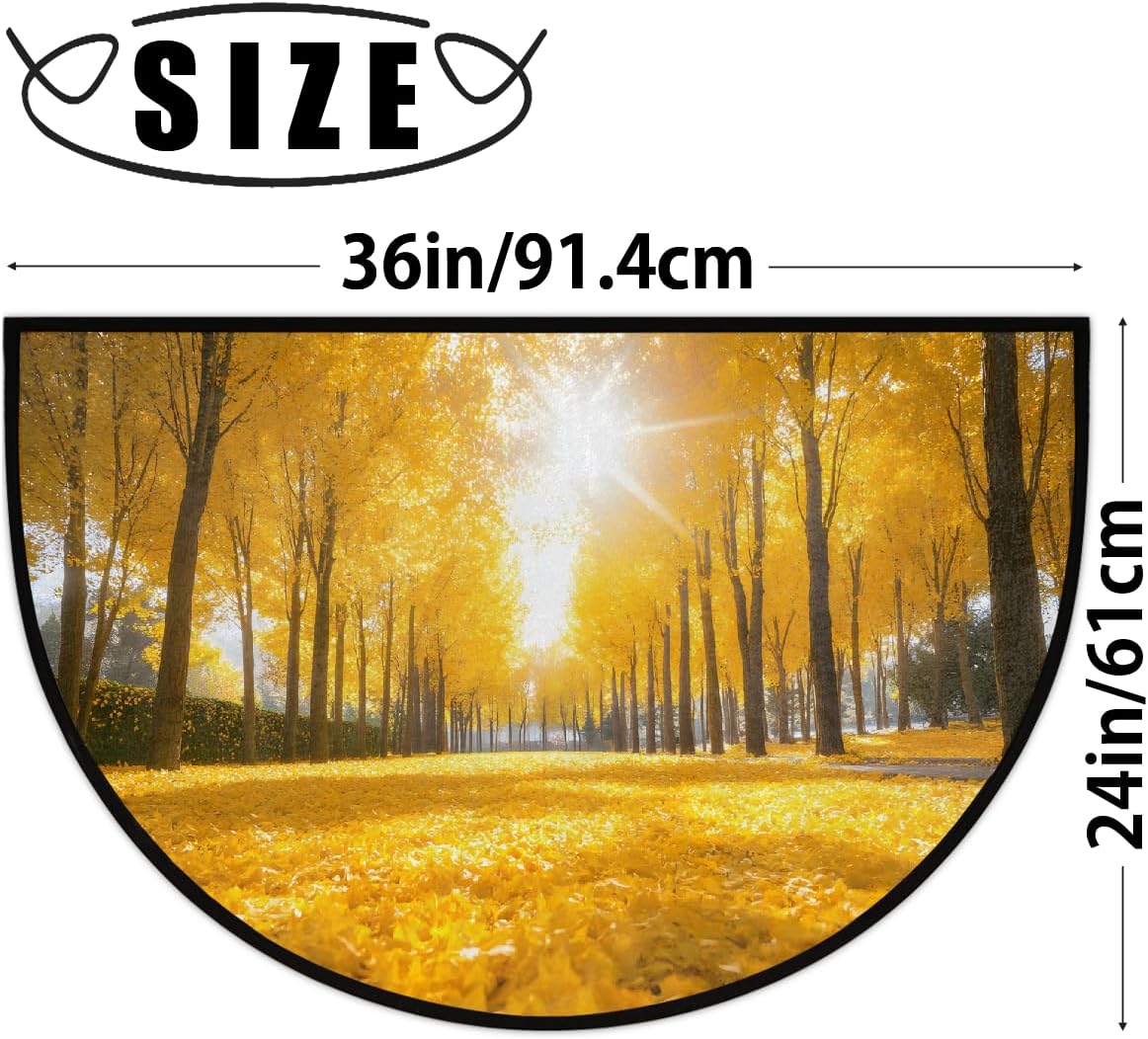 Half Round Door Mat Fall Golden Forest Non Slip Absorbent Semi Circle Area Rugs Washable Half Moon Floor Mats for Indoor Outdoor Patio Kitchen Bathroom Entryway Fireplace Home Carpet Decor