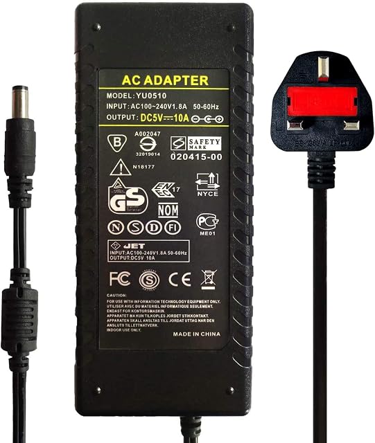 Tesfish 5V 10A Power Adapter Supply Converter 50W 5.5 x 2.1/2.5mm for WS2801 WS2811 WS2812 WS2812B LED Strip Lights/Controller/Wireless Router