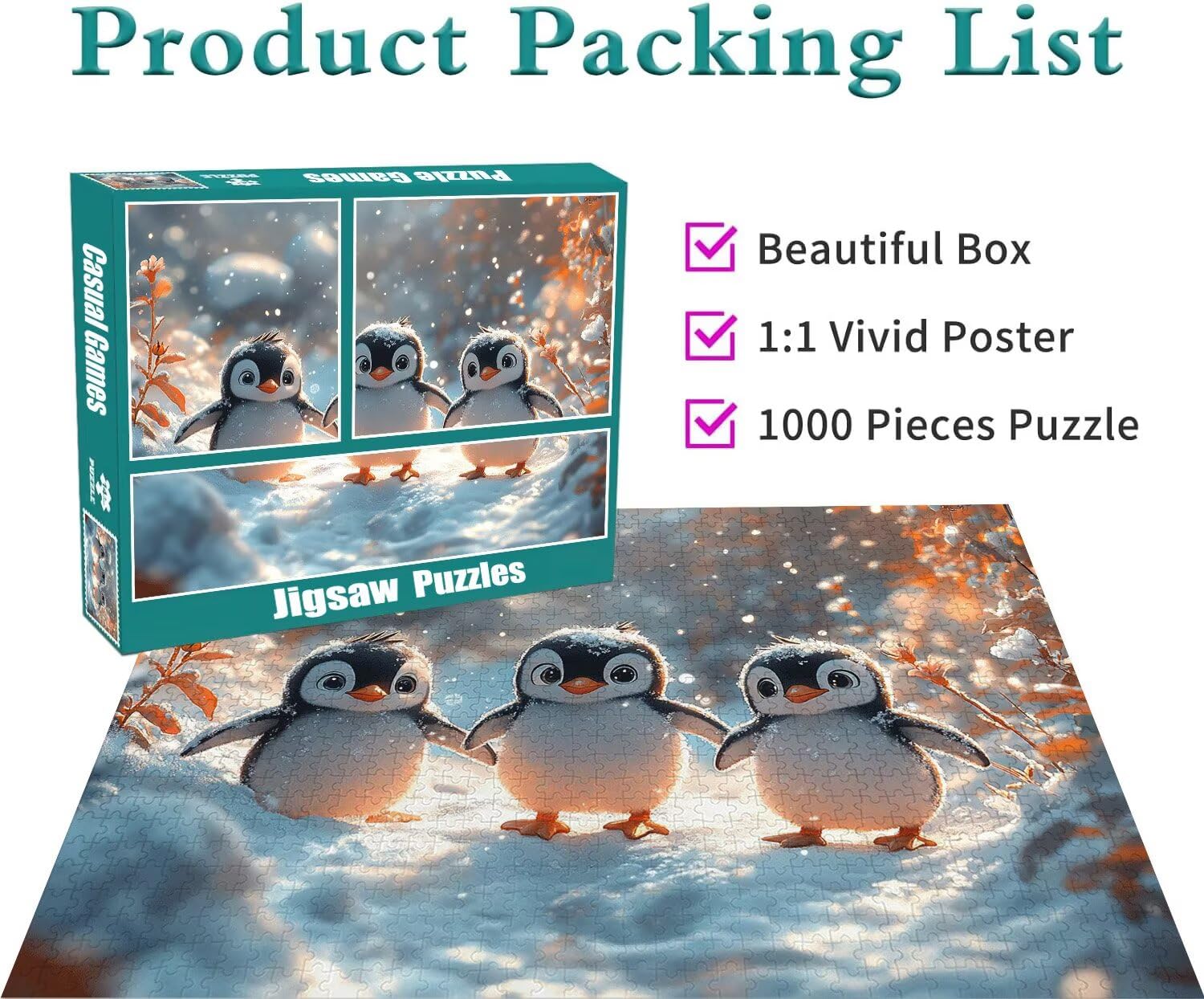Pinguino Jigsaw Puzzle Adulti 2000 pezzi Jigsaw Puzzles Classici Arte Impossibili Grandi Dimensioni Cartone Animato per Adulti e Ragazzi Divertimento Giochi Rilassamento e Intelligence 70x99cm t-861