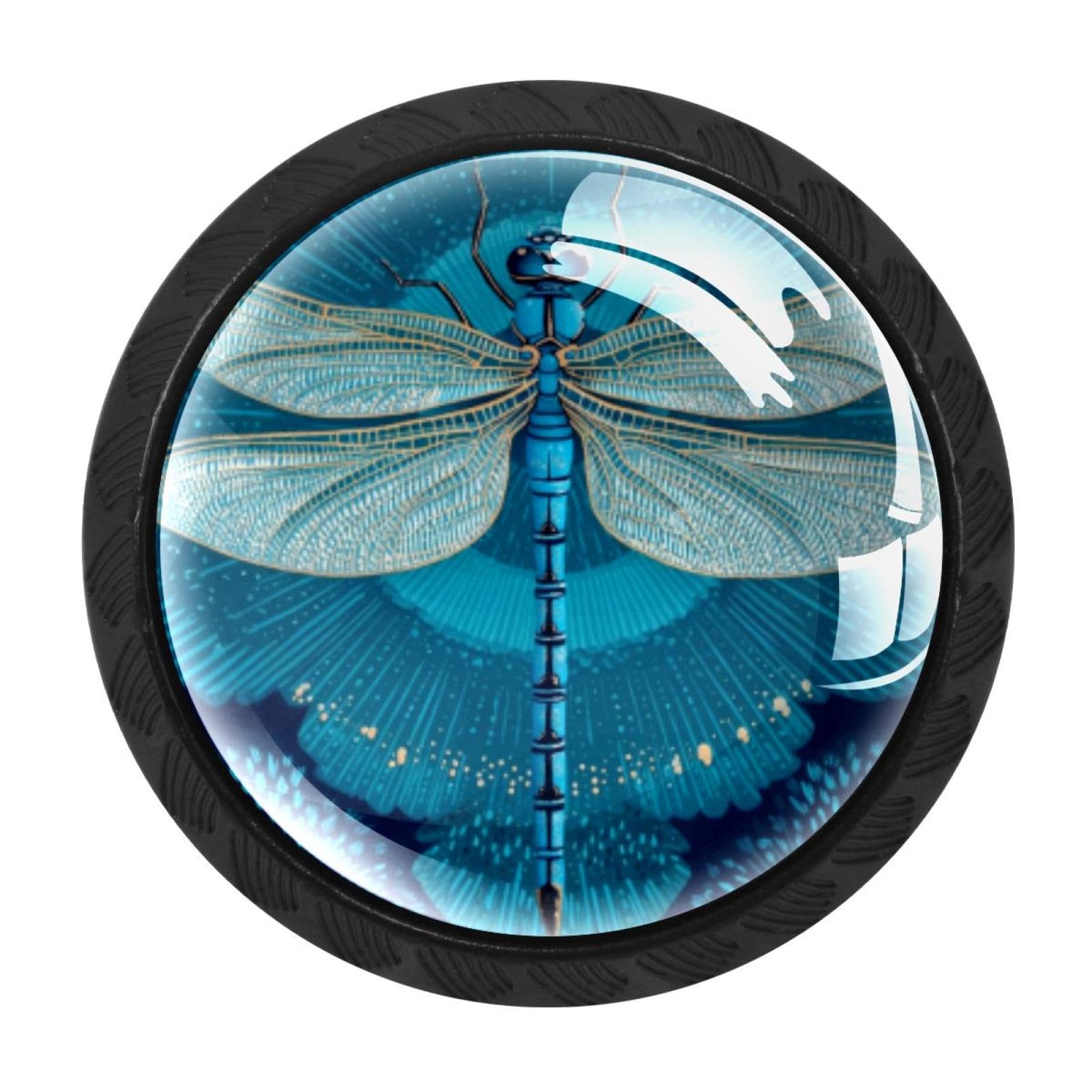 CHENZZZZ 4 pcs Dragonfly Print Drawer Knob Pull Handle Crystal Glass Cabinet Drawer Pulls with Screws for Home Office Cabinet Cupboard