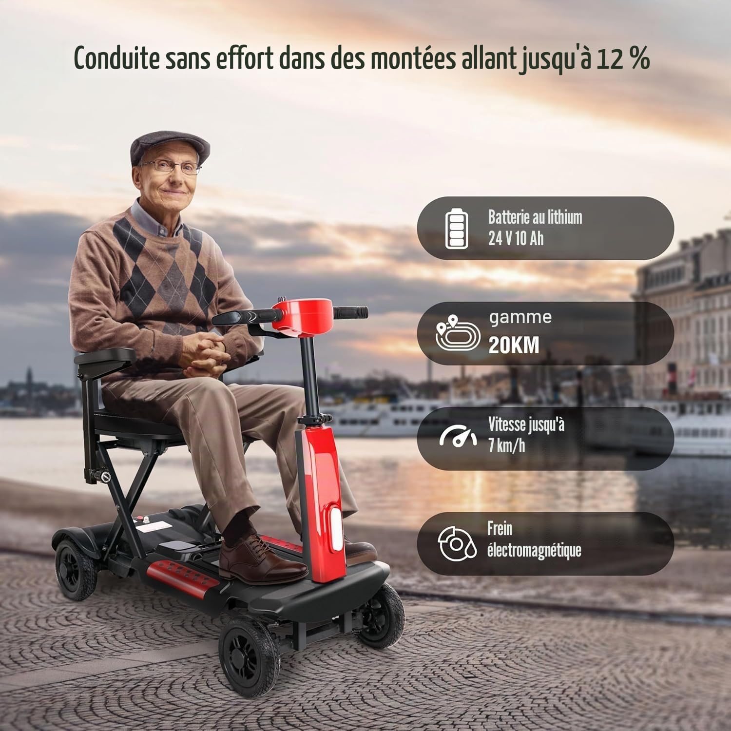 BestAGE Scooter Électrique PMR Pliable à 4 Roues pour Seniors - Scooter Ultra-Léger en Aluminium, Haute Mobilité - Batterie Lithium 20km, Charge Max 120kg - Design Compact pour Voyage et Transport