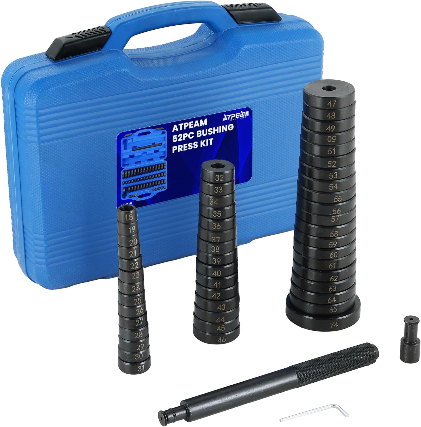 ATPEAM 52 in 1 Custom Bushing Driver Set Bush Removal Puller Bearing Press Tool Kit Bearing Race and Seal Driver Set Transmission Wheel Axle Bushing Press Kit