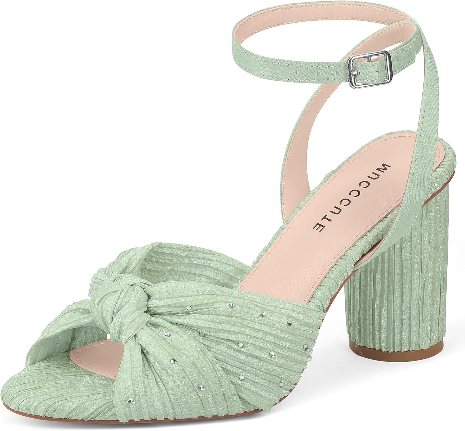 MUCCCUTE Women's Bow Knot Heeled Sandals Ankle Buckle Strap Chunky Heeled Open-toe Comfortable Wedding Party Fashion Heeled