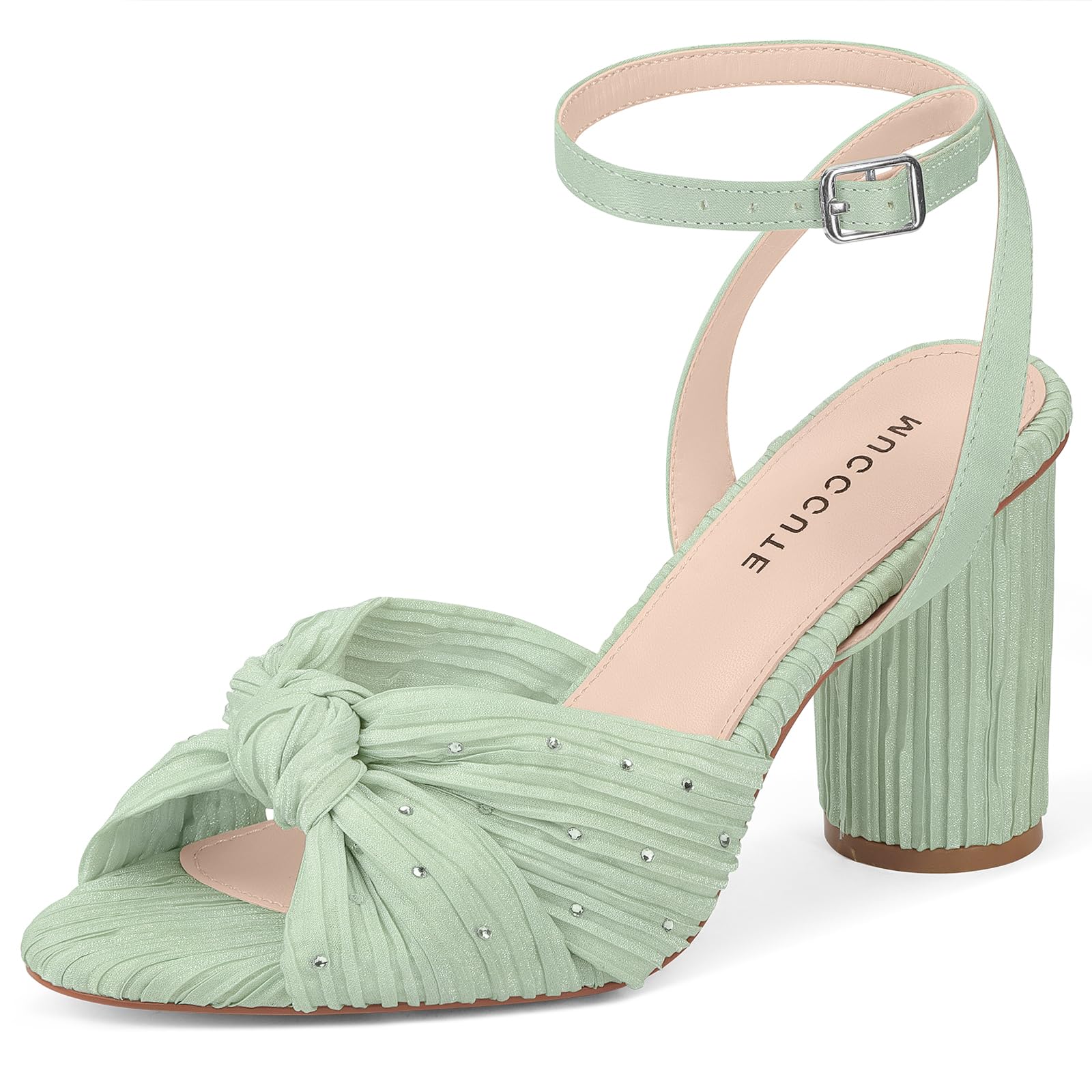 MUCCCUTE Women's Bow Knot Heeled Sandals Ankle Buckle Strap Chunky Heeled Open-toe Comfortable Wedding Party Fashion Heeled