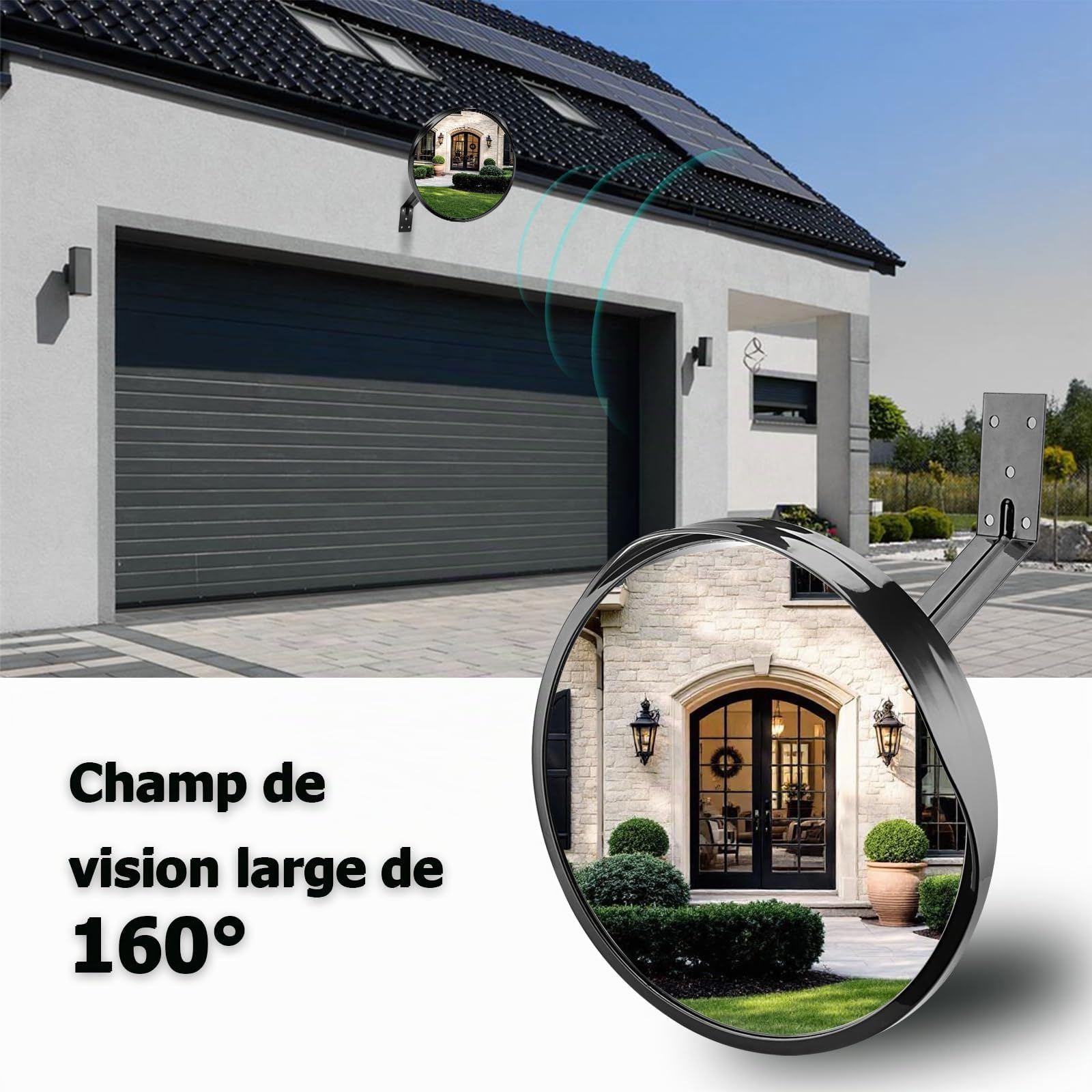 Pineovtya Miroir de Circulation 40 cm, Convexe en Acrylique, 160° | Grand angle réglable, pour réduire les angles morts dans allée, garage, rue, parking, magasin, usage intérieur et extérieur