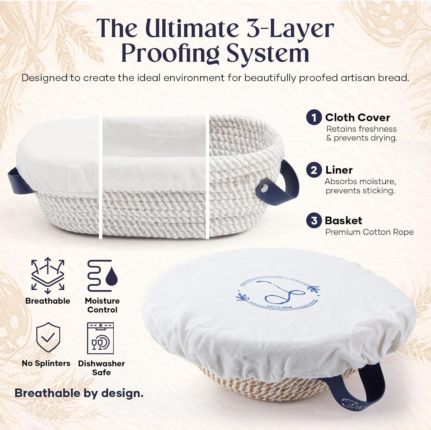 Sourdough Starter Kit with Sourdough Starter Jar - Round/Oval Cotton Rope Bread Proofing Baskets, Magnetic Bread Lame, Dough Scraper & Sourdough Bread Baking Supplies Artisan Sourdough Bread image 3