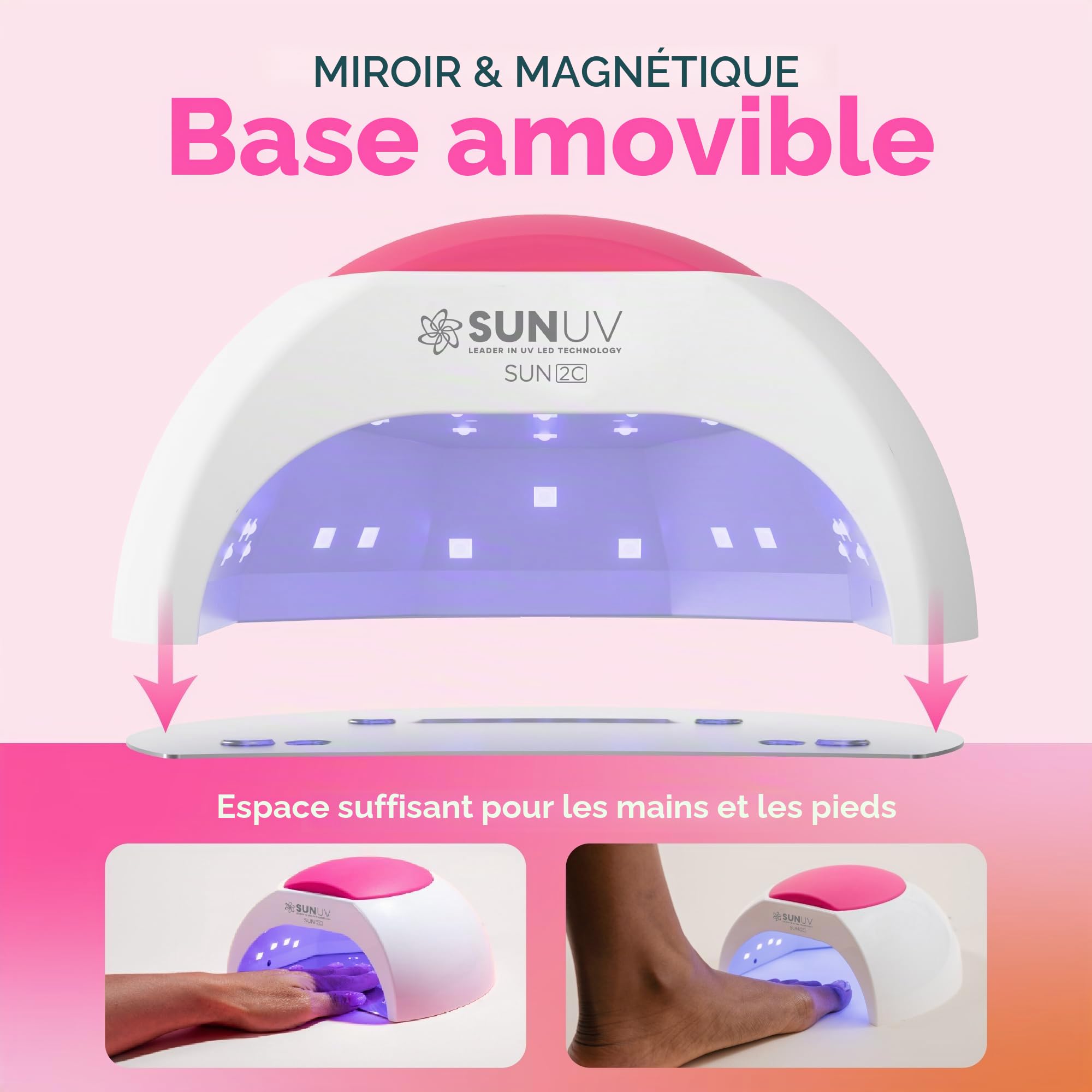 SUNUV Sèche-Ongles UV LED, Lampe pour Ongles, Minuterie 10s/30s/60s/90s, Capteur Infrarouge, Base Amovible, Parfait pour Nail Art et le Salon Manucure