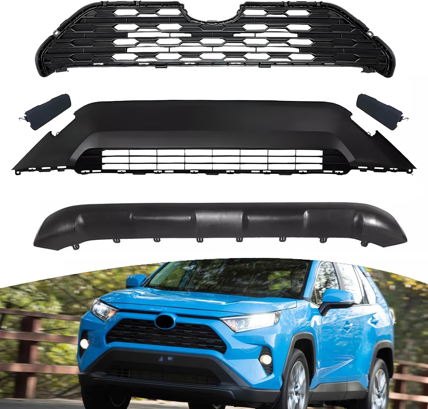 PENSUN Front Bumper Grille Lower Grill Fit for Toyota RAV4 2019-2024, Black Plastic Bumper w/Tow Hook Cover Replacement, 531130R090, TO1036203