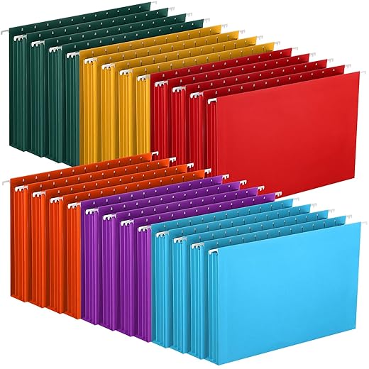 24 Pcs Hanging File Folders Pocket with Full Height Gusset Paper A4 Expanding Letter Size Hanging Folders for Designed for Bulky Files Medical Charts Assorted Colors, Expandable Filing Pocket