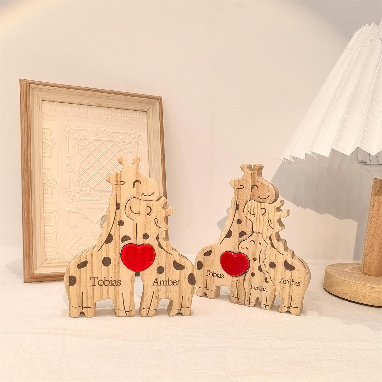 Personalized Wooden Puzzle with 2-8 Family Name, Wooden Bear Puzzle, Customizable for Home Decor and Thoughtful Gifts, Birthday for Mom, Dad (Giraffe)