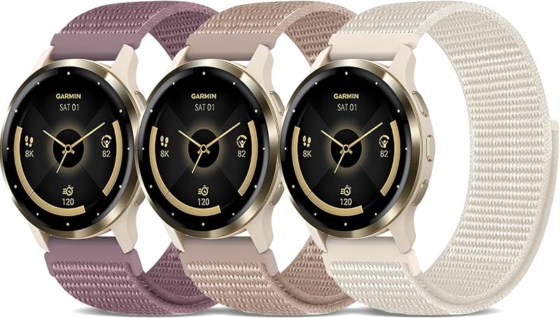 Nylon Band Compatible with Garmin Venu 4 41mm/3S/2S/Vivoactive 4S/Move 3S, 18mm Adjustable Farbic Sport Replacement Strap Hook&Loop Wristband for forerunner 265S/255S/Fossil Women's Gen 6/5E 42mm