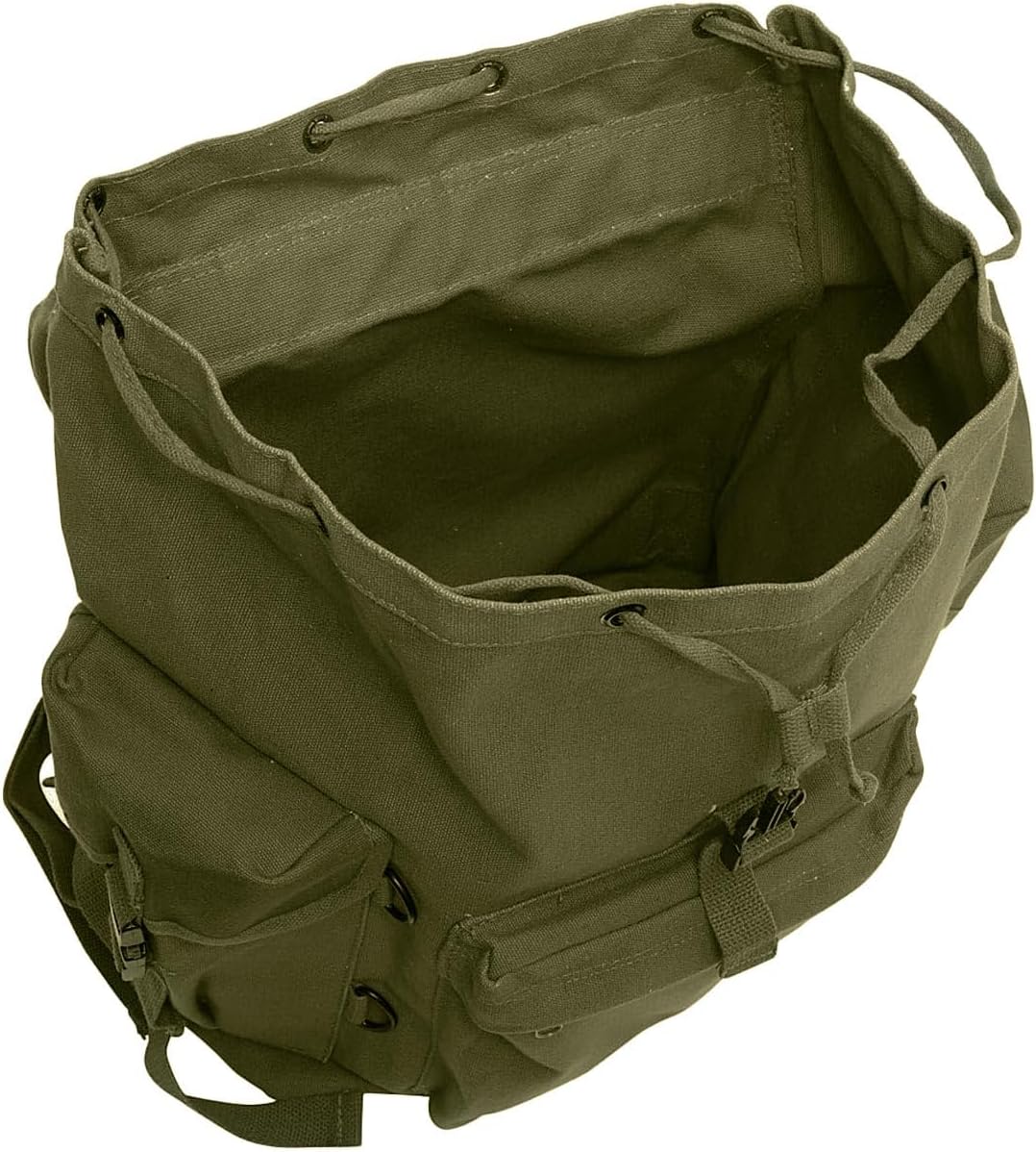 FOX OUTDOOR PRODUCTS Australian Style Rucksack | Cotton Canvas, Large Drawstring Compartment, Multiple Pockets, Padded Shoulder Straps, Waist Strap | Outdoor Gear Backpack, Olive Drab