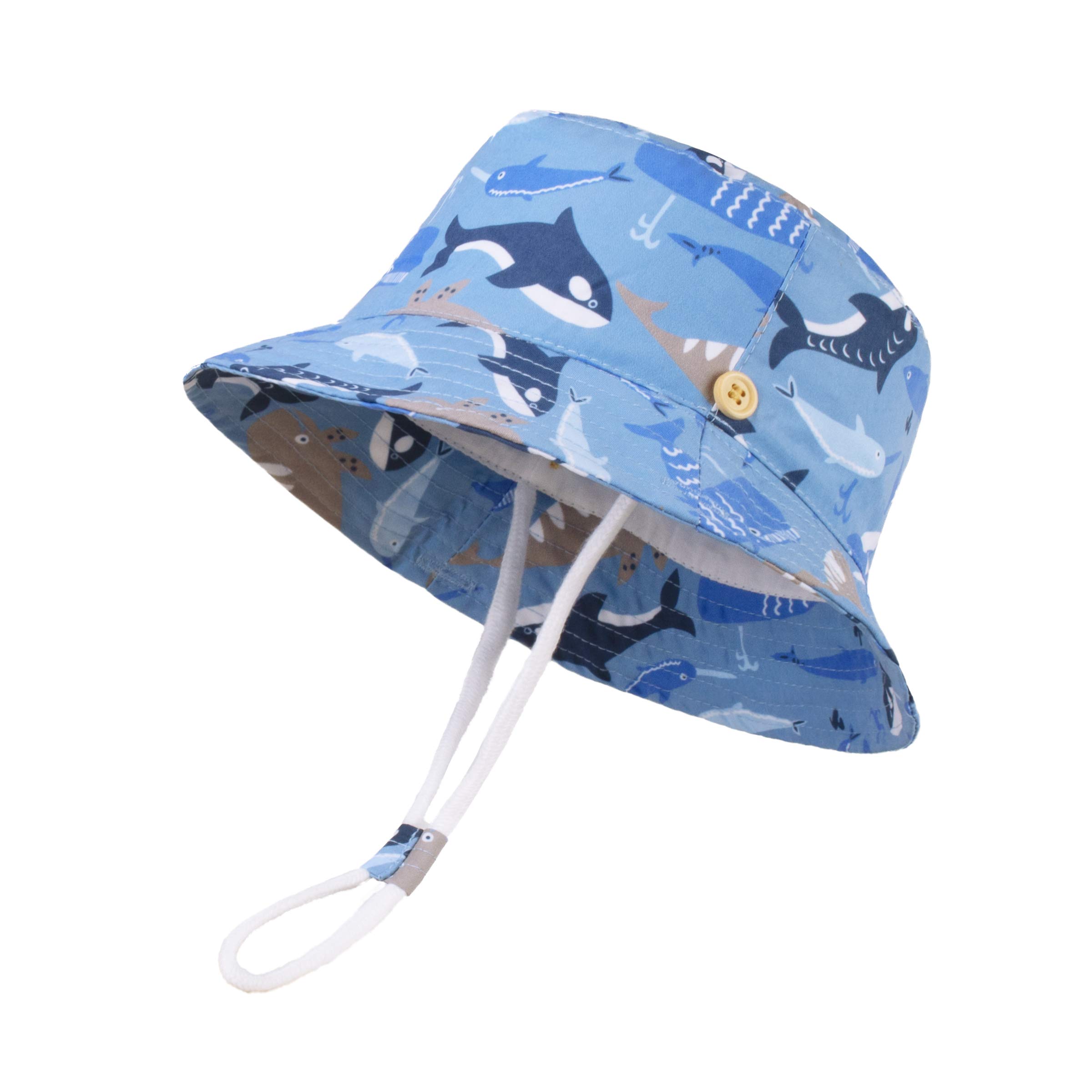 LANGZHEN Sun Protection Hat for Kids Toddler Boys Girls Wide Brim Summer Play Hat Cotton Baby Bucket Hat with Chin Strap - Multicolored - 1-2 Years