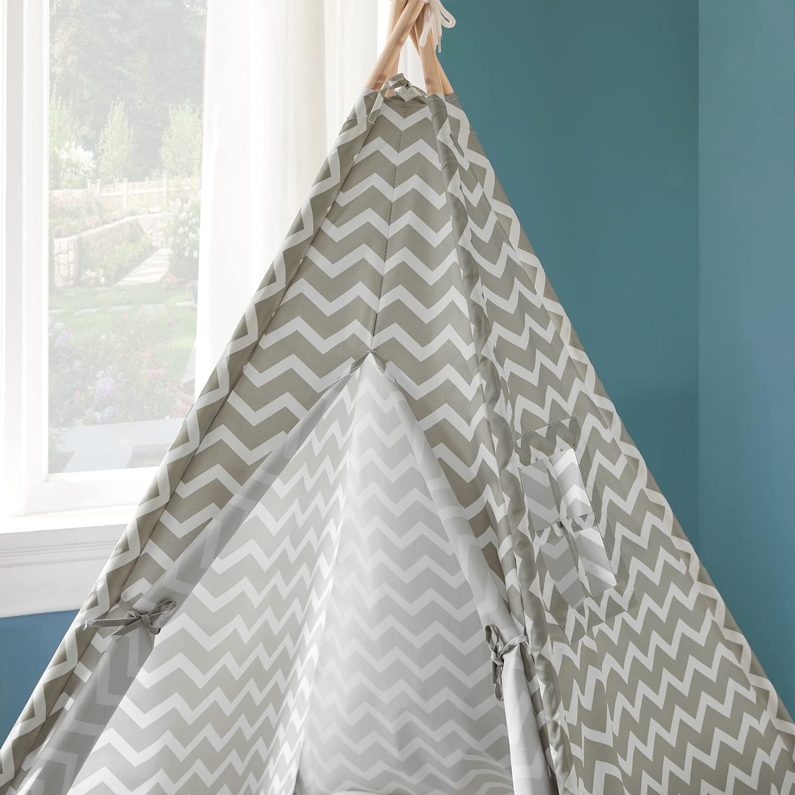 SoBuy Tenda Tipi Bambini 109x109x165cm Cameretta | casetta gioco con tappetino, finestra e tenda apribile, struttura in pino OSS03