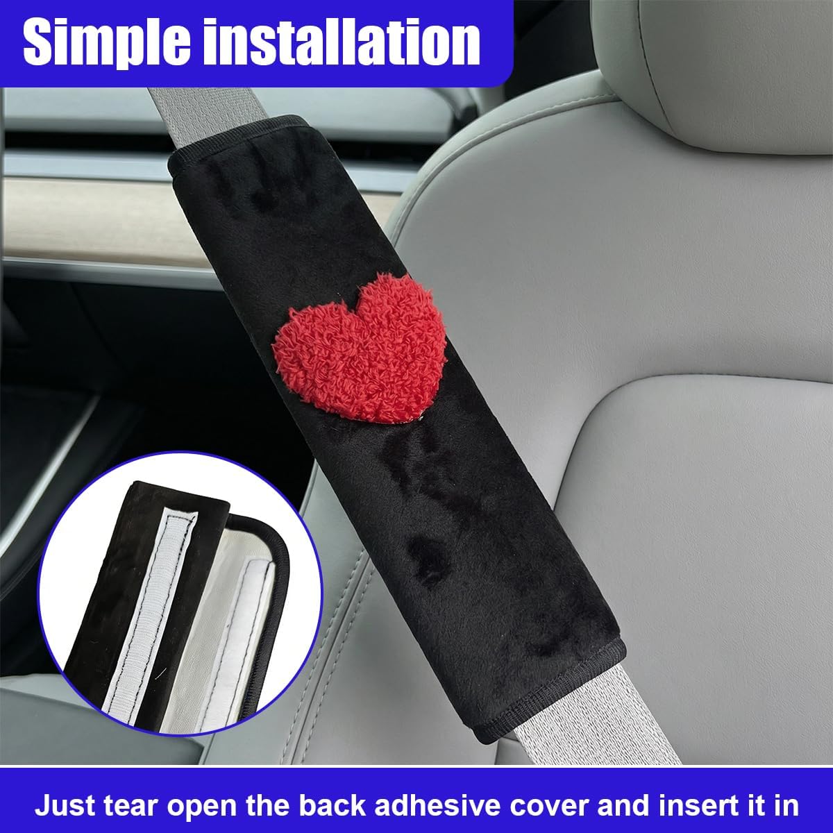 2PCS Heart-Shaped Car Seat Belt Cover, Soft Comfortable Seat Strap Pad Protect Your Neck, Cute Safety Vehicle Seats Belt Shoulder Pad Accessories for Truck, Backpack (Red) image 5
