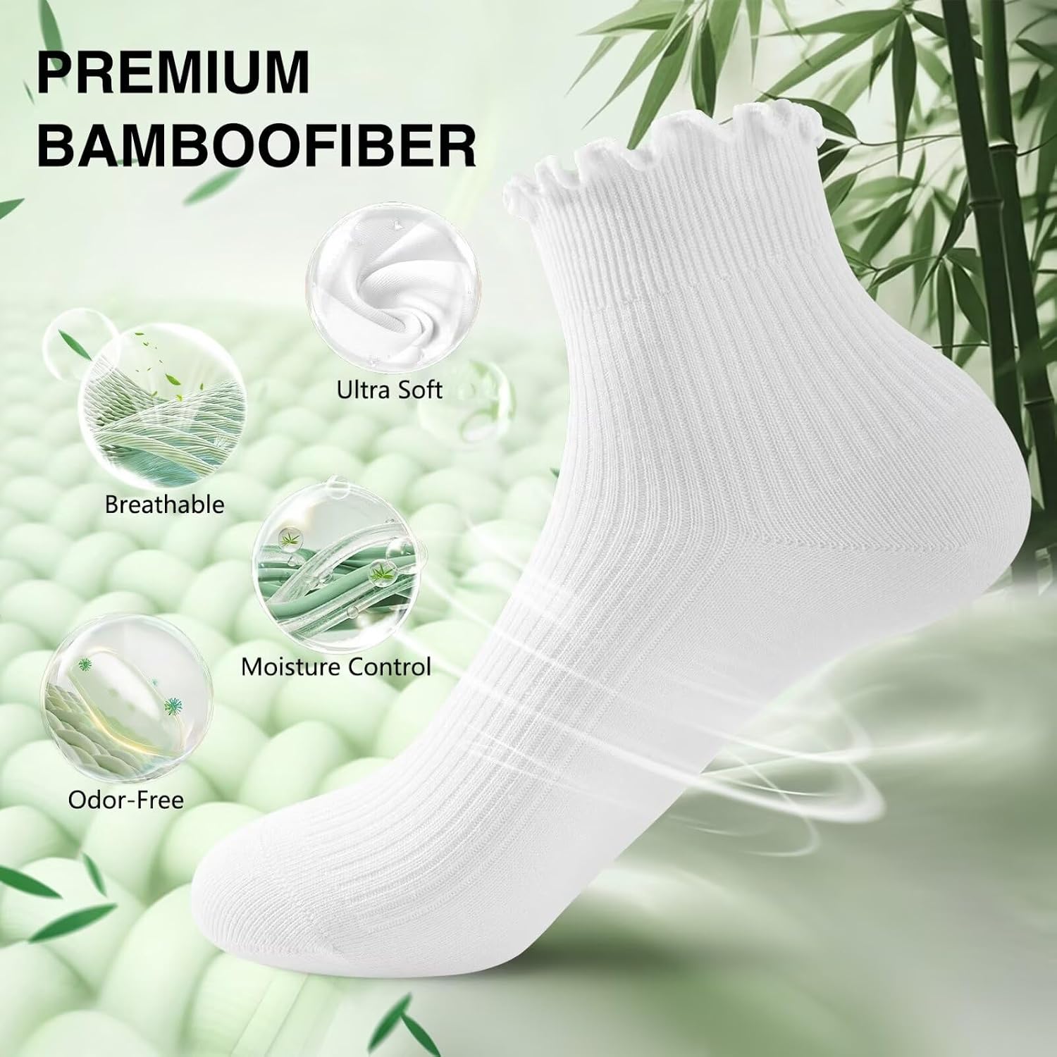 6 Pairs Ruffle Socks Women Bamboo Viscose Cute Frilly Ankle Socks Lettuce Edge Smooth Toe