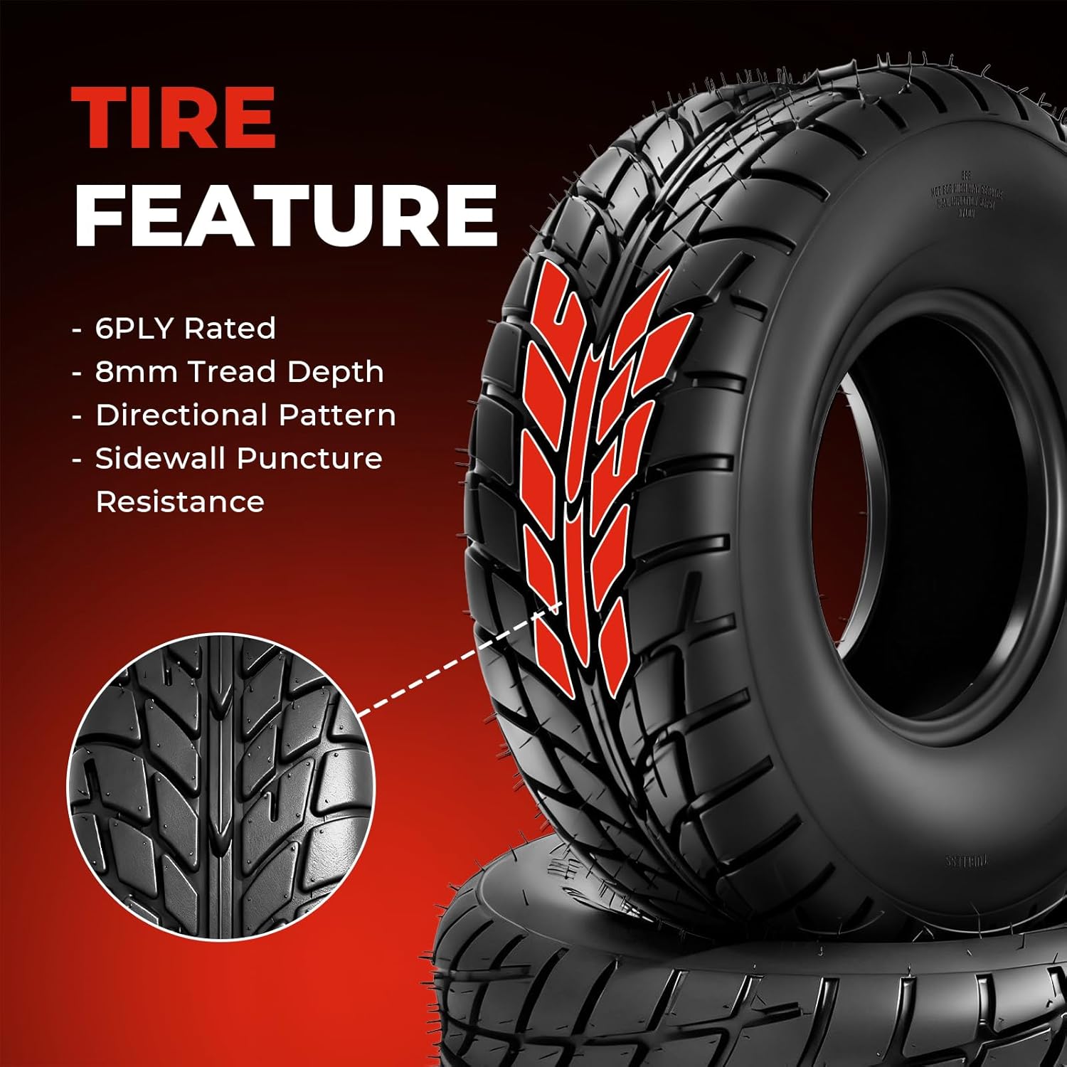 20x7-8 ATV/UTV Tires Set of 2, 20x7x8 All-Terrain Tires, 6-Ply Rated, Tubeless, Puncture Resistant, Directional Tread