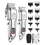 Ufree Hair Clippers for Men Professional, Barber Clippers and Trimmers Set, Cordless Hair Clippers for Hair Cutting Kit with LED Display, Electric Hair Trimmer, Gifts for Men, Silver