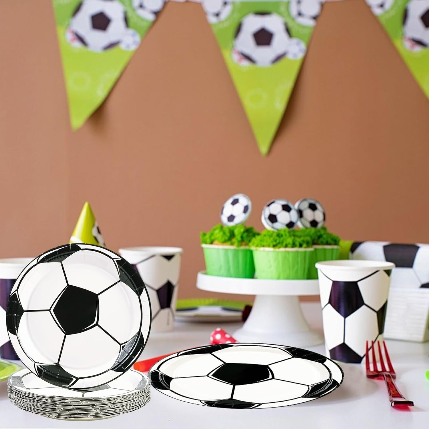 50PCS Soccer Plates and Napkins Party Decorations, 7inch Disposable Soccer Themed Birthday Paper Plates and Napkins Tableware Set Sports Party Supplies for Birthday Baby Shower Game Favors - Image 6