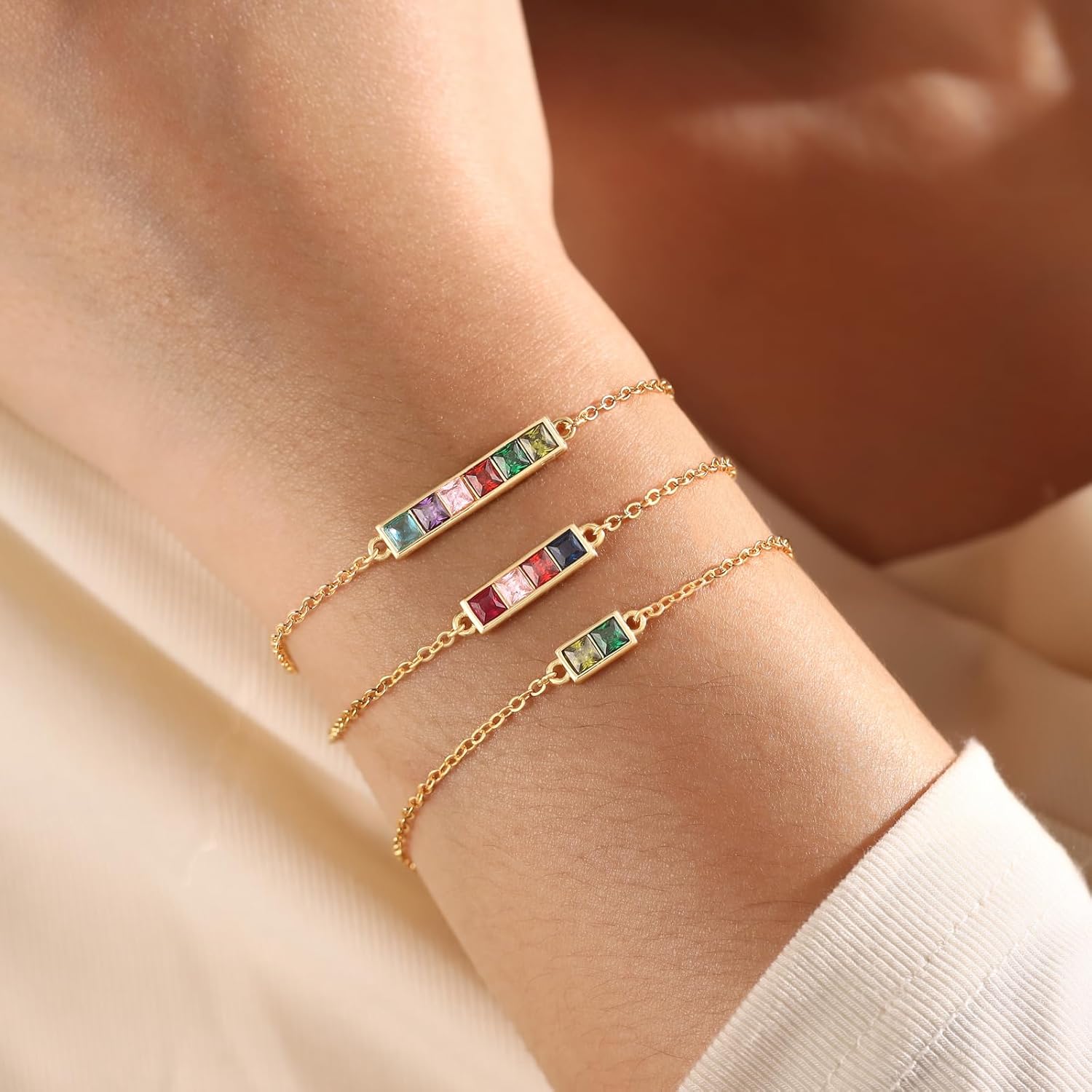 Gemszoo Custom Sterling Silver Birthstone Bracelet for Women, Personalized 1–6 Stone Gold Bracelet, Adjustable Dainty Jewelry, Meaningful Gift for Mom, Wife - Image 7