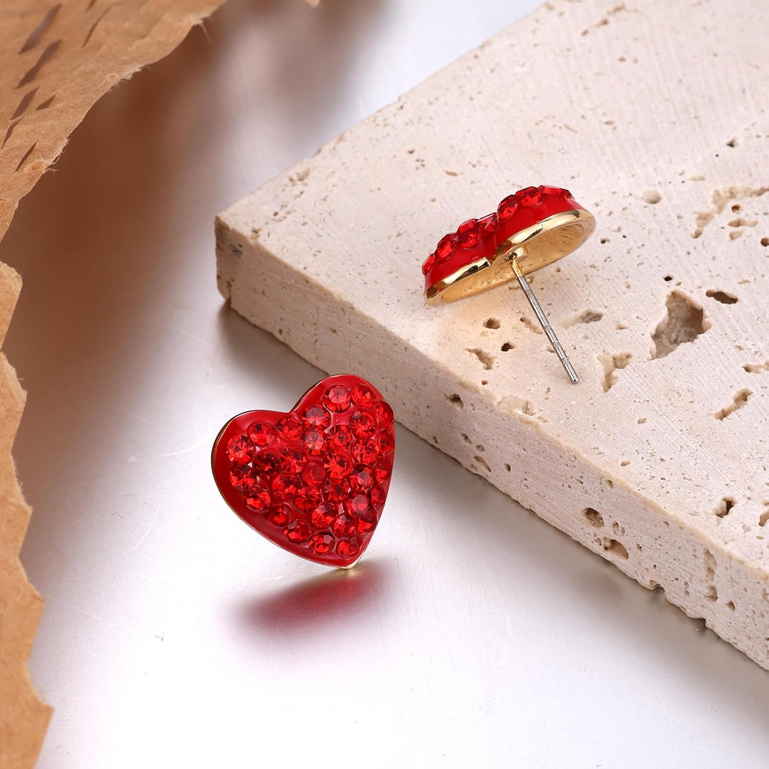 Red and Gold Heart Earrings,Statement Red Puff Heart Earrings,Great Gift for Women - Image 6