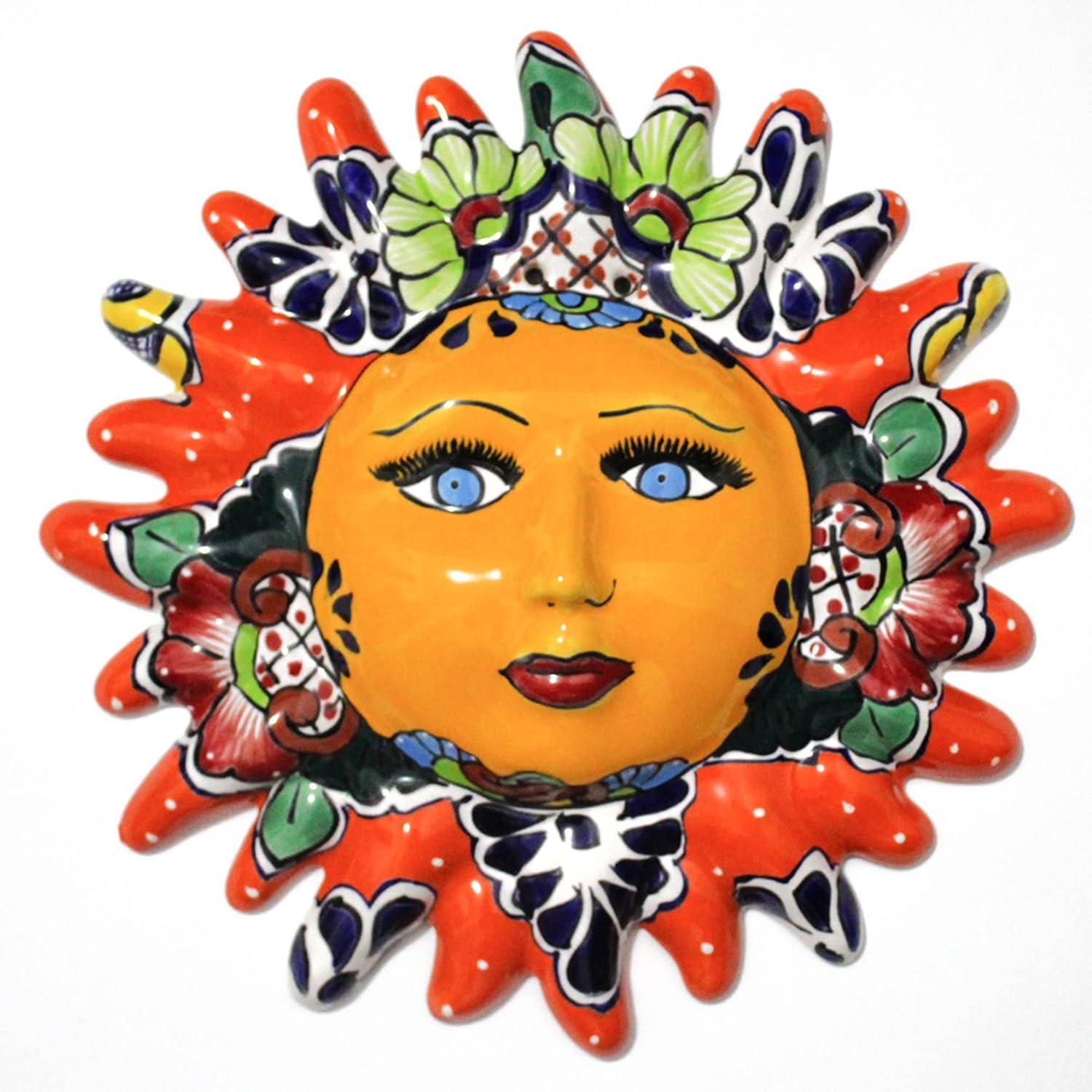 ARTESANO | Sun Face Mexican Talavera Ceramic Wall Hanging  12 Hand-Painted, Lead-Free Outdoor & Indoor Decor (Orange)
