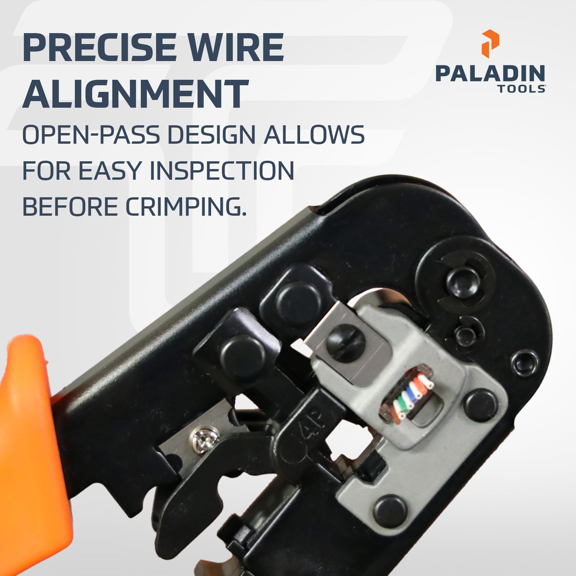 Paladin Tools PA1562 Herramienta de crimpado de alambre todo en uno - RJ45, RJ11, RJ22 - Herramienta de crimpado de paso y sin enganches - Cortar, tirar, engarzar
