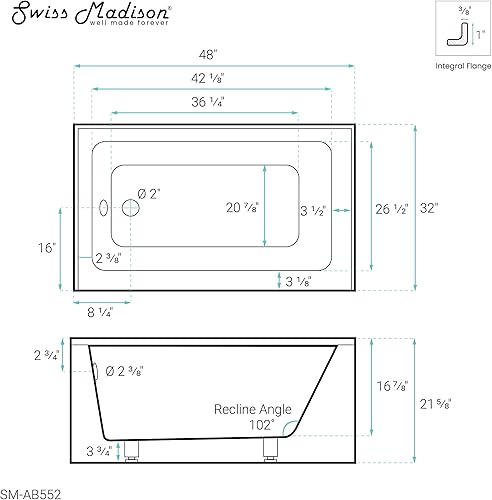 Vista 96 de Swiss Madison Well Made Forever SM-AB540MB Voltaire - Bañera de alcoba con faldón, 60 x 30 pulgadas, negro mate Mate negro