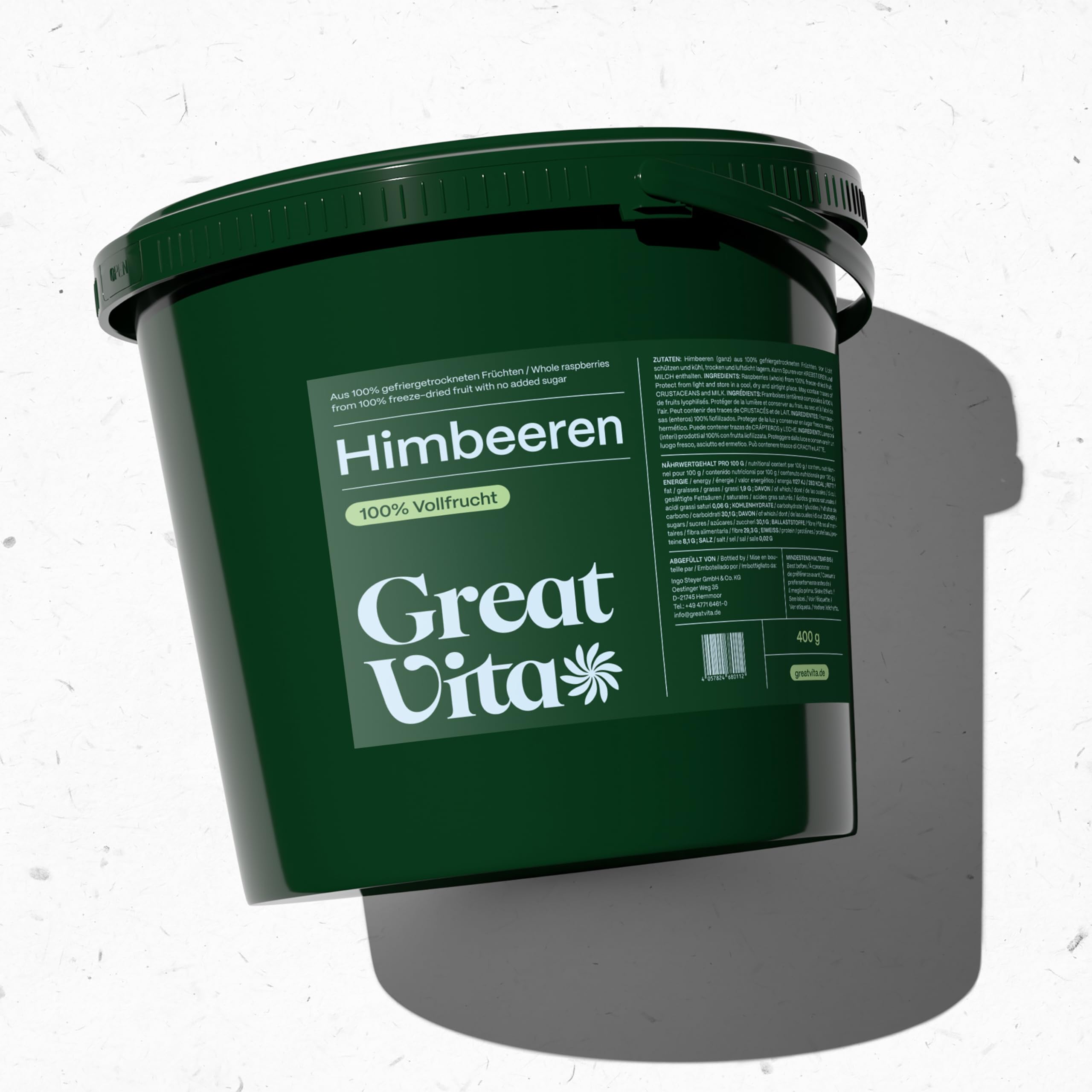 GreatVita Himbeeren gefriergetrocknet 400g - knusprige Himbeerfrucht ohne Zuckerzusatz - gefriergetrocknete Früchte - Freeze-Dried Raspberries - Snack & Topping für Müsli, Joghurt & Smoothies