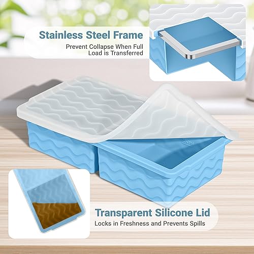 Miniatura 4 de Aopigavi Bandeja de silicona para congelador con tapa, moldes para congelador de sopas de 2 tazas, bandejas grandes para cubitos de hielo para