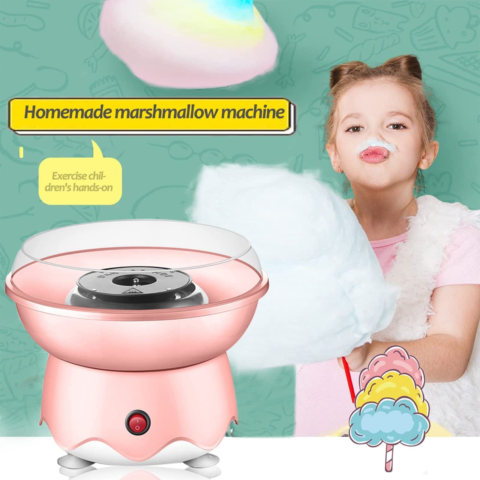 Máquina de algodón de azúcar, Interruptor de un botón, minimáquina eléctrica de algodón de azúcar Completamente automática para Regalo de niños, Fiesta Familiar de cumpleaños, Acci