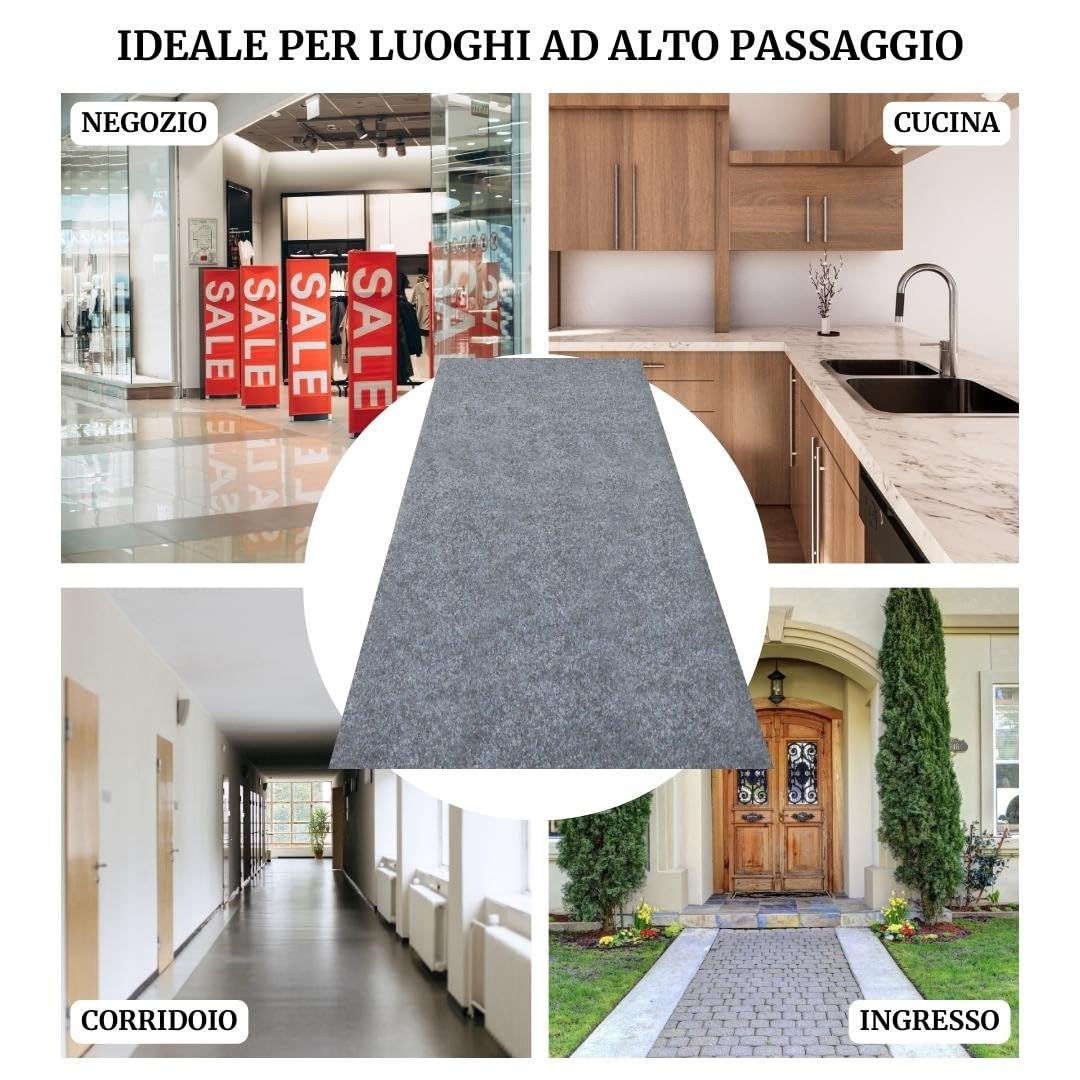 Casatessile Tappeto passatoia corsia Oscar Fondo Impermeabile, Zerbino per Ingresso, Porta di casa, Corridoio, Cucina, Ufficio e Negozi. Venduto al Metro - Grigio, Largo 200 cm.