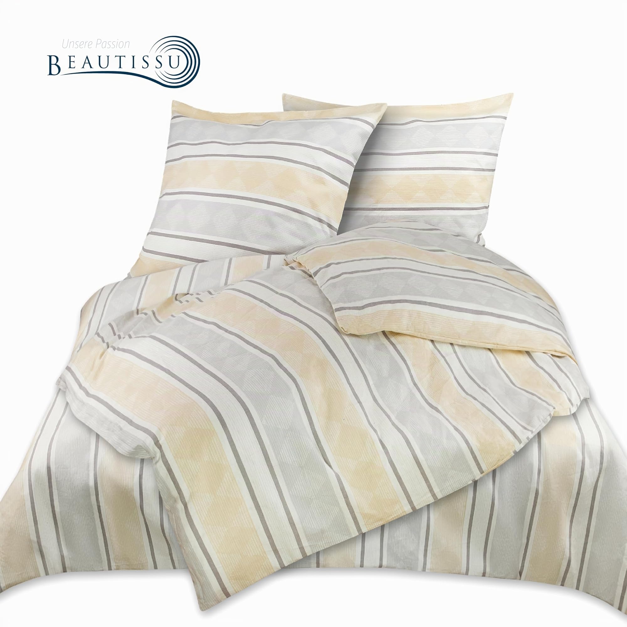 Beautissu Biber Bettwäsche 4teilig 100% Baumwolle Flanell Winterbettwäsche | 135x200cm Beige warme Feinbiber 2X Bettbezug & 2X Kissenbezug 80x80cm Biberbettwäsche Bettwäsche-Sets warm Winter Set Viola