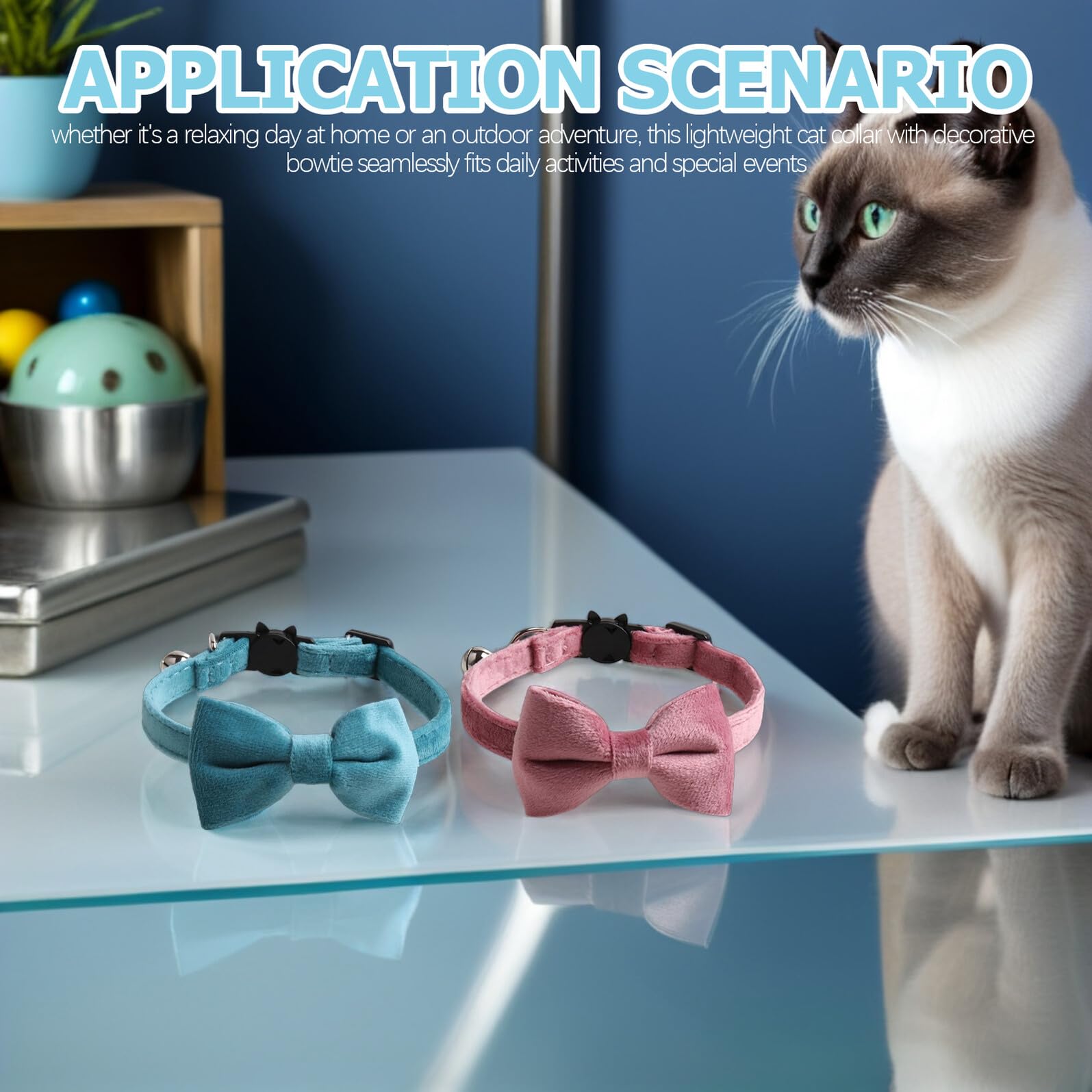 Hohopeti 4 Stück Teiliges Samt-katzenhalsband mit Glöckchen und Abnehmbarem Schleifen-Bowtie Verstellbar Sicherer Breakaway-Verschluss Wachstumsadaptiv Festlich für Kätzchen und Katzen für