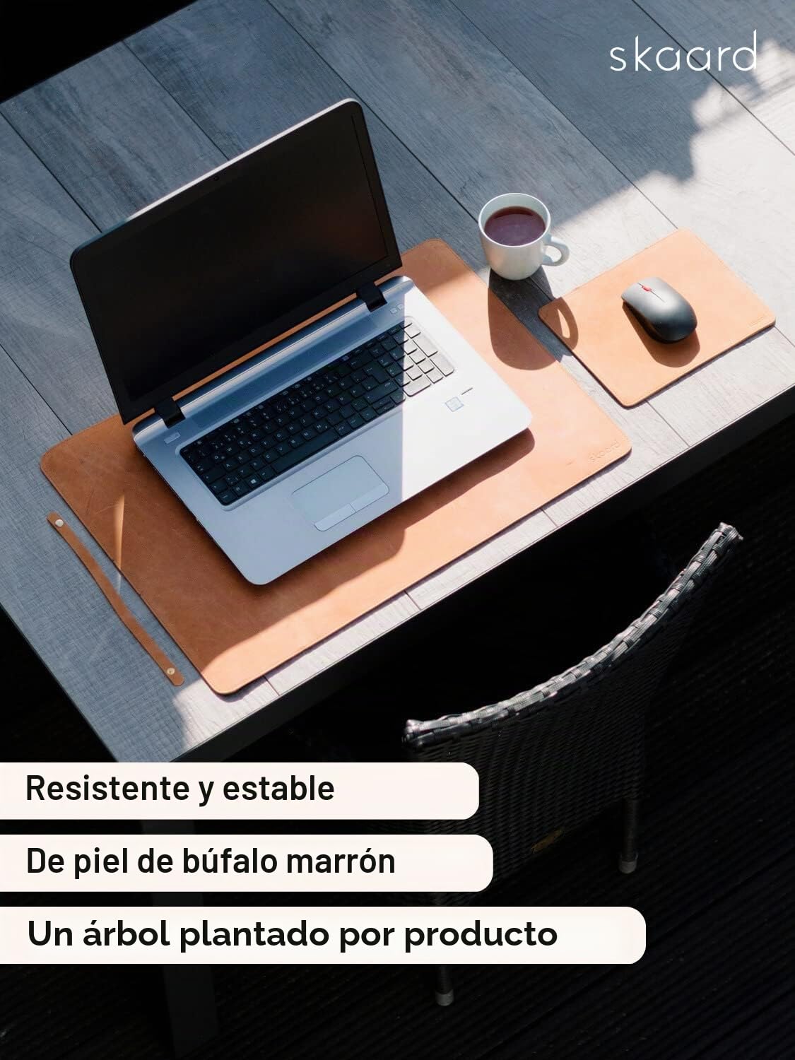 skaard Vade de escritorio de piel de búfalo, vintage, marrón, 60 × 42 cm, antideslizante