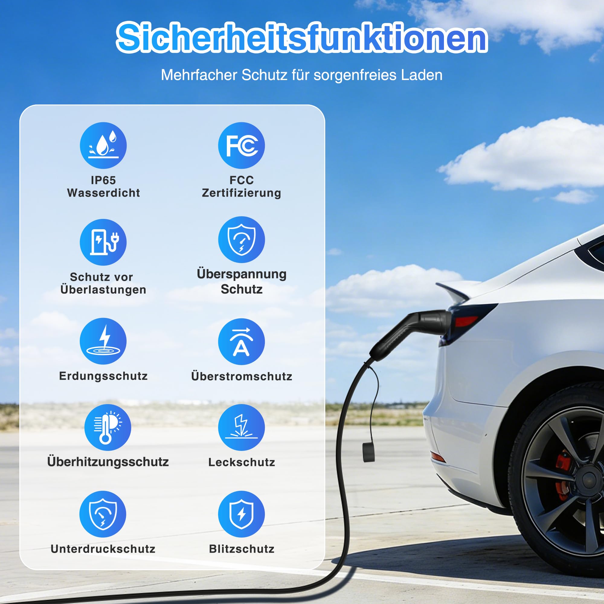 Typ 2 Schuko EV Charger 3,68kW | 8–16A Einstellbar, 6.8m | Tragbares Ladekabel Elektroauto, Mobile Wallbox mit LCD Display, Wasserdicht IP65, Für PHEV & EV IEC 62196-2