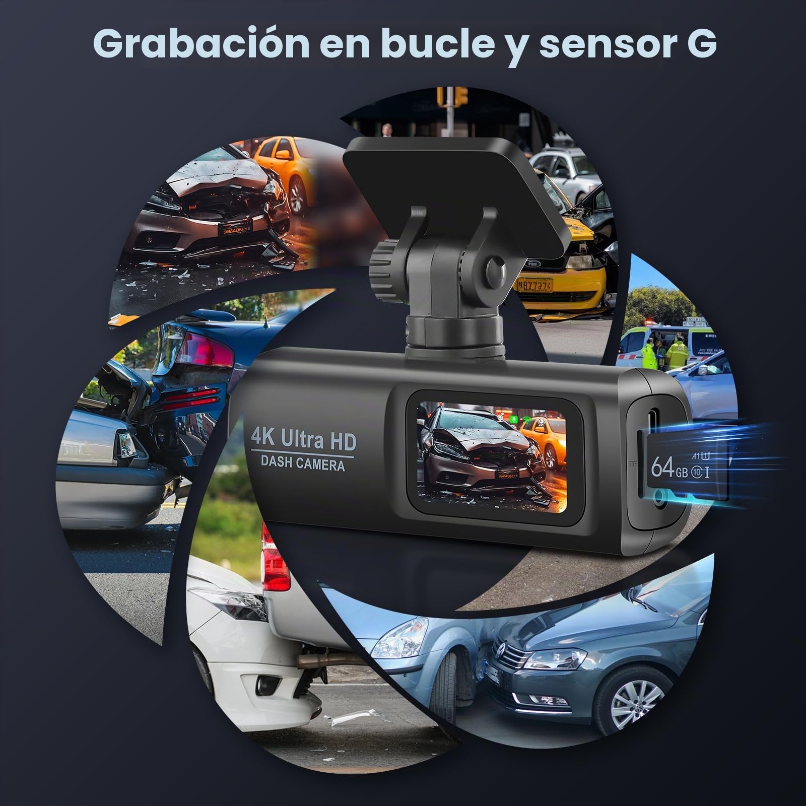 Hodozzy 4K Dashcam Cámara Coche Delantera y Trasera, WiFi Dash CAM Coche con Tarjeta, Cámara de Coche con App Control Sensor G Grabación en Bucle Súper Visión Nocturna Monitor de Aparcamiento