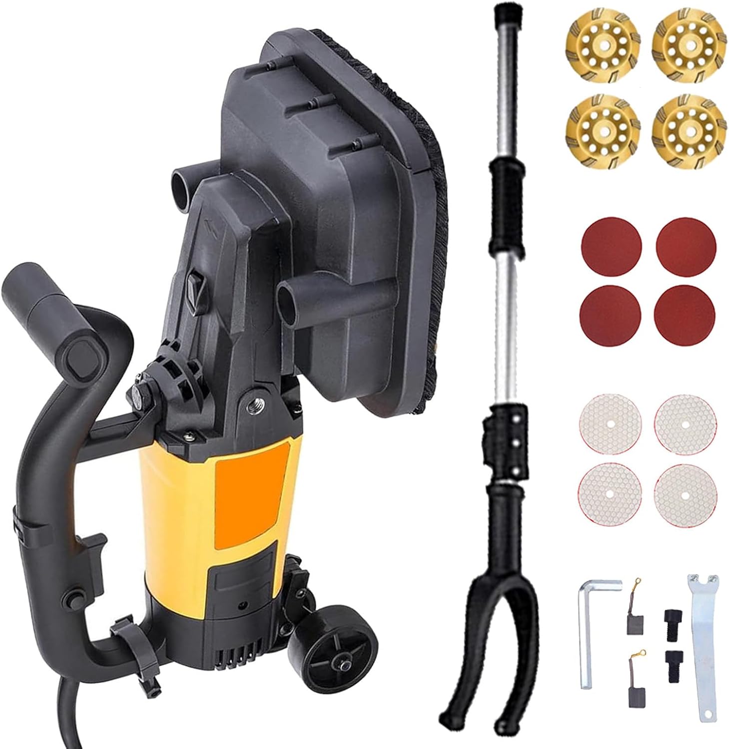 Electric Grinder Sander 3800W, Handheld Rendering Machine, 6-Speed Adjustable Smoothing Tool, for Concrete Marble Wall TelescopicRod