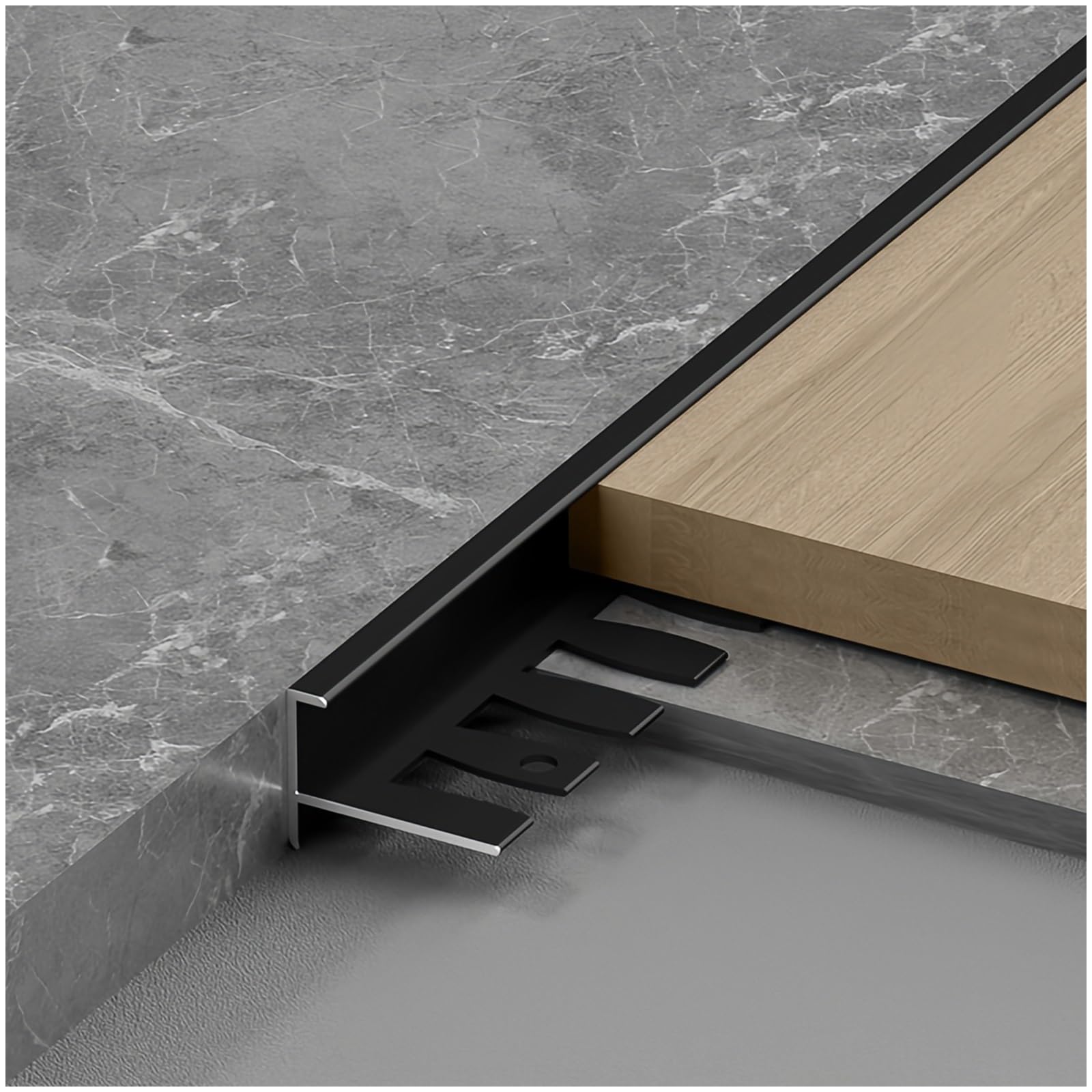 Floor Transition Strip, Laminate & Wood Flooring Section Divider Strip, Length 2.7m (3 * 90cm), for Joining Floor Gaps, Threshold, Floor Tiles(Black,H 5mm x L 2.7m(90cm*3))