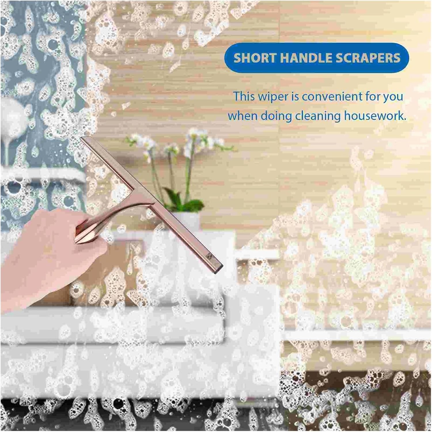 Short Handle Stainless Steel Squeegee Bronze Scraper Glass Cleaning Tools Shower Door Bathroom Window Car Mirror Household