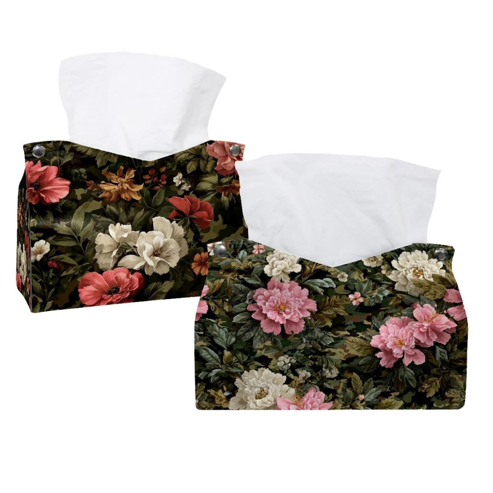 Boîte à mouchoirs en cuir camouflage (lot de 2) pour voiture et maison