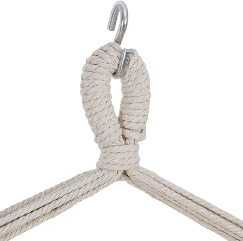 Miniatura 5 de Silla hamaca beige columpio colgante de cuerda silla de red porche patio con 2 cojines