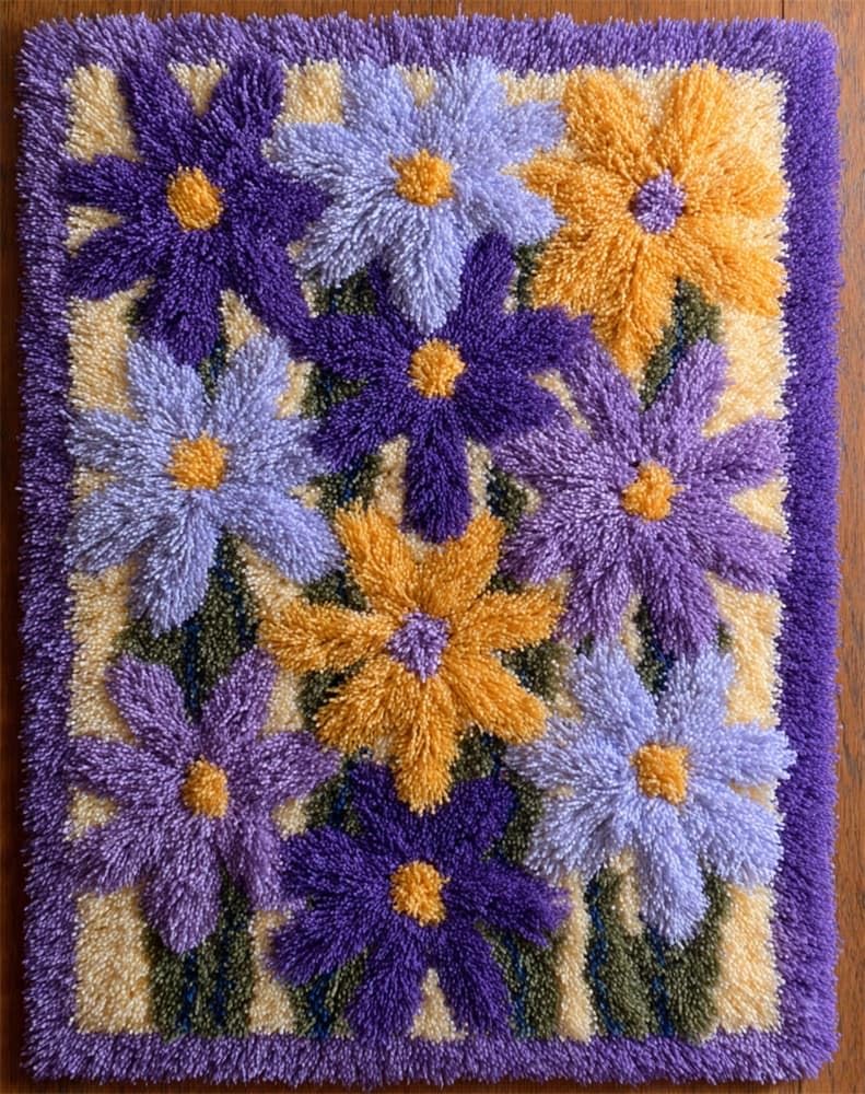 FWRTYCB Latch Hook Kits Rug Making Crafts with Pattern Printed,Lavender Flower 20X15Inch Large Latch Hook Rug Kit Tapestry Rug Making Kits DIY Crafts Unfinished Handmade Crochet Yarn for Adults Beg
