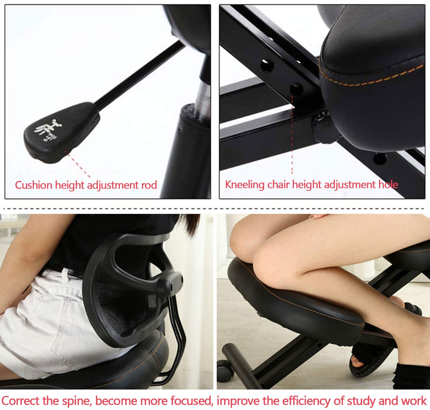Silla de Rodillas Ajustable en Altura Taburete de Rodillas Ergonómica con Ruedas y Respaldo Sillas Ergonomicas Oficina para Alivia la Fatiga del Cuello y Las Piernas
