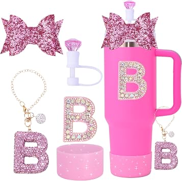 5Pcs Stanley Cup Accessories Set, Letter Charm, Diamond Straw, Bow Straw, Silicone Boot for 30oz & 40oz Tumbler Cups