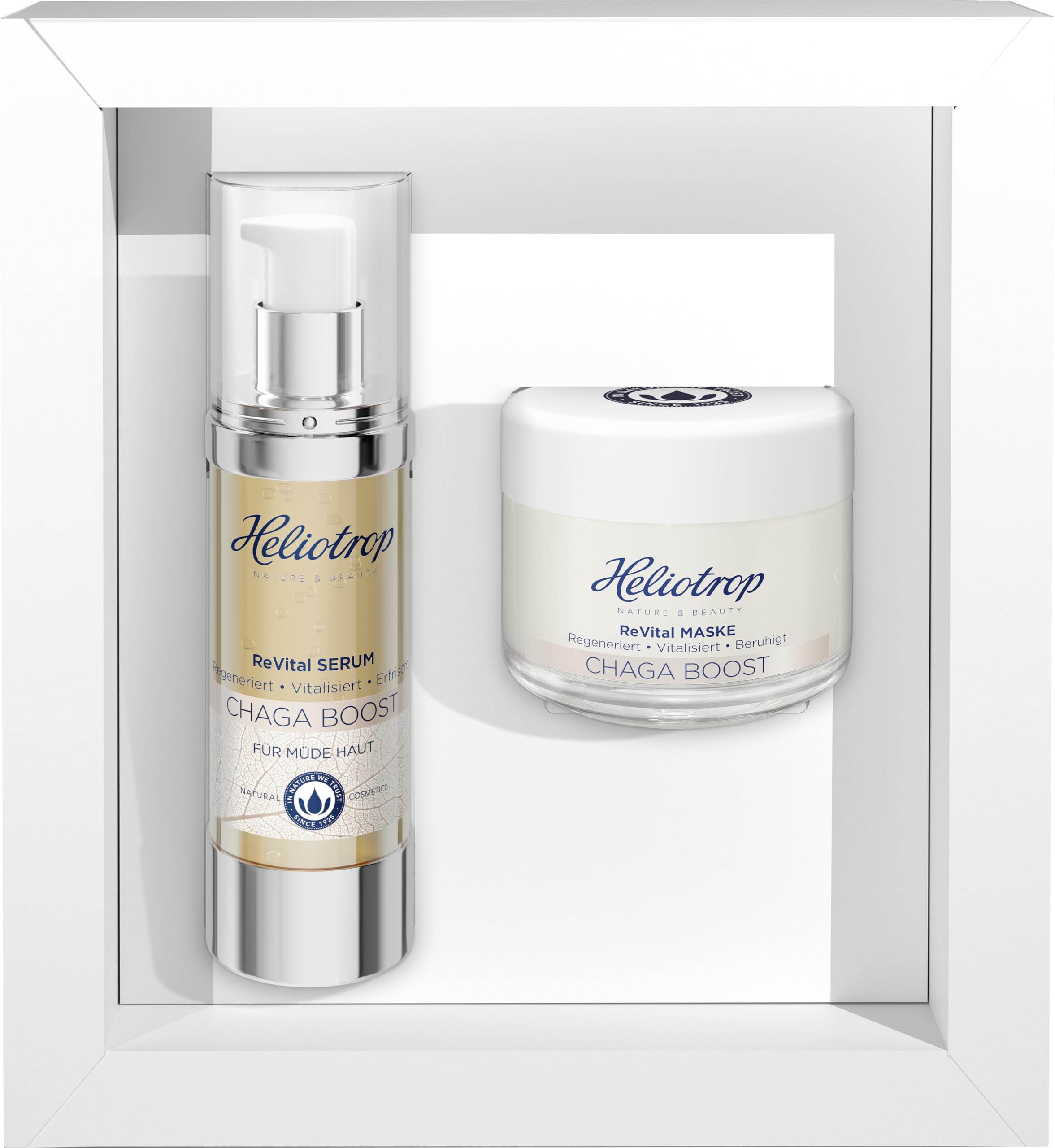 Heliotrop CHAGA BOOST Set, Anti-Aging Pflegeset mit Serum & Maske, mit Chaga-Pilz & Antioxidantien, reduziert Augenringe, beruhigt & glättet gestresste Haut, Vegan