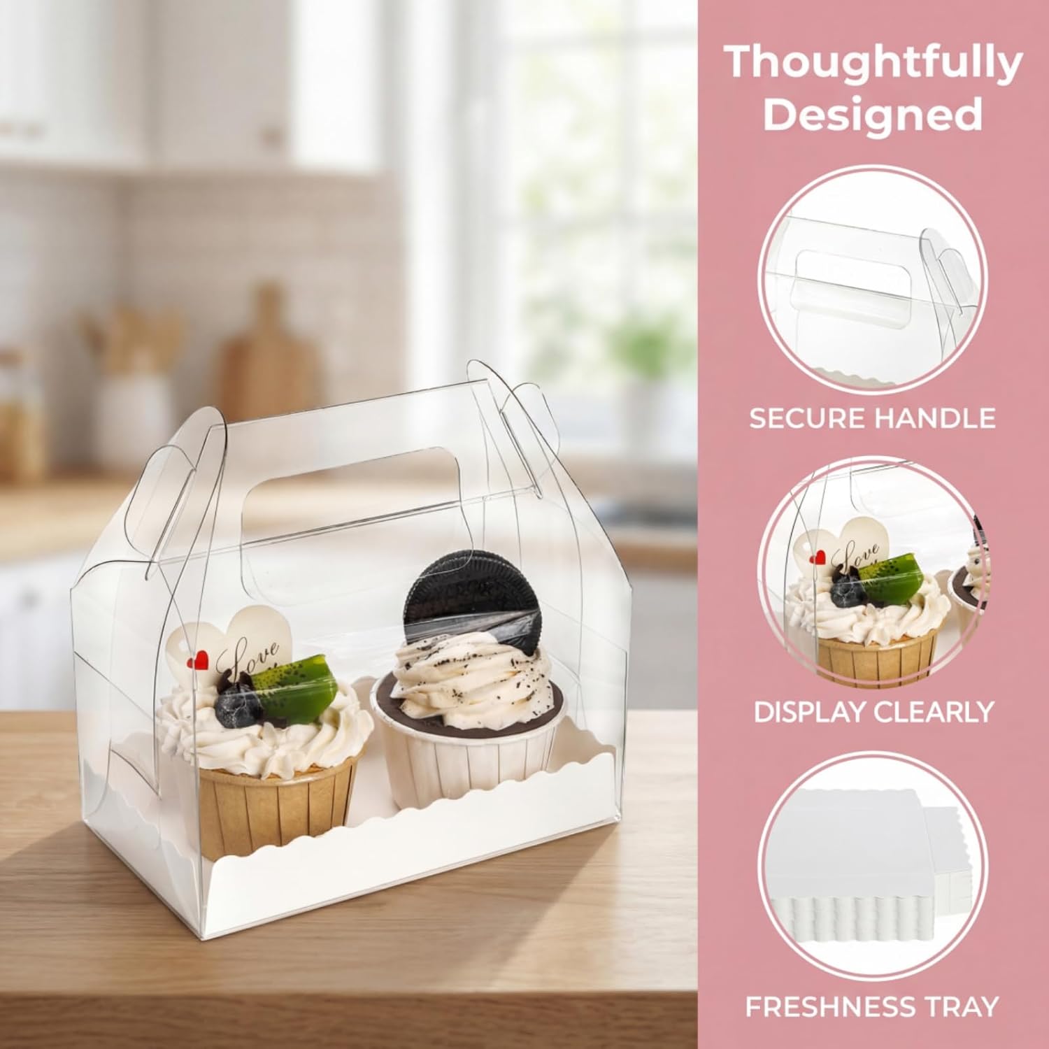 40 Pack Clear Gable Bakery Gift Box, Candy Treat Boxes with Handle, Party Favor Treat Dessert Cookies Container for Birthday Wedding Baby Shower, 6.4''L x 3.5''W x 3.3''H