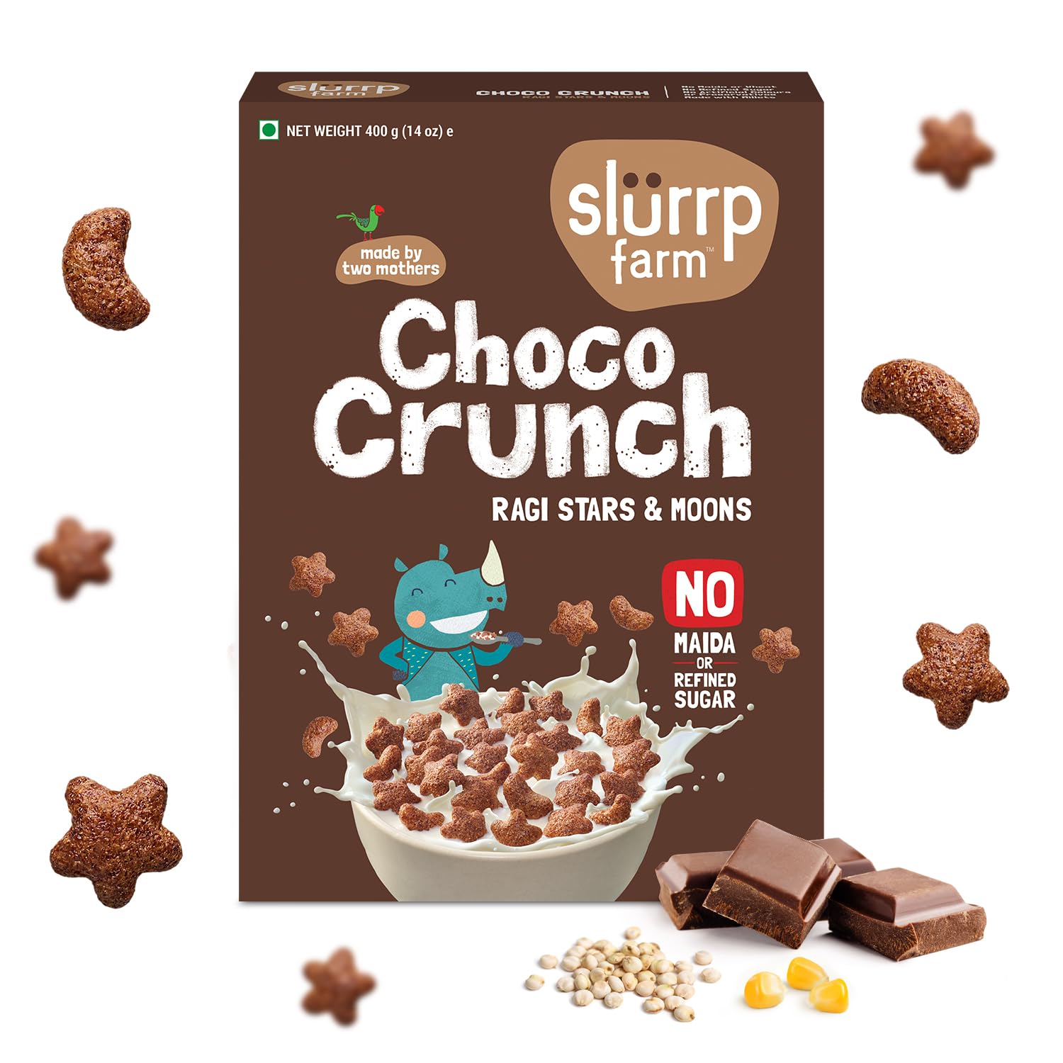 Slurrp Farm Choco Crunch Chocolate Cereal | No Maida, No Refined Sugar, No Added Colour | Ragi Stars and Moons | Healthy Breakfast for Kids | 400 g Slurrp Farm Choco Crunch Chocolate Cereal | No Maida, No Refined Sugar, No Added Colour | Ragi Stars and Moons | Healthy Breakfast for Kids | 400 g